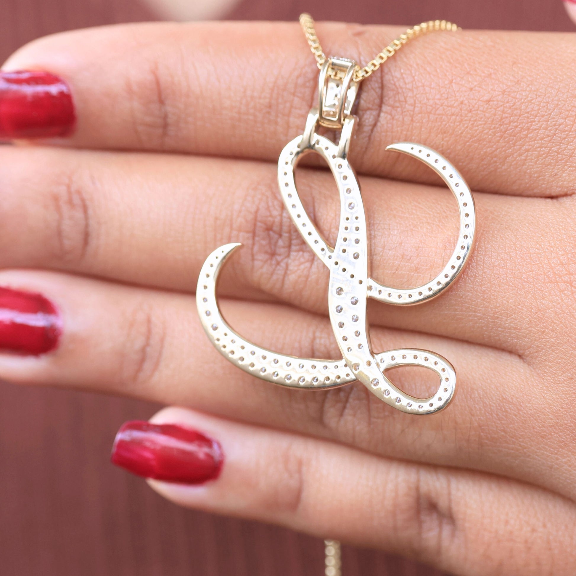 Custom Script Initial Hip-Hop Alphabet Pendant in Lab Diamond – 10k Solid Gold or Silver, Birthday Gift for Her, Handmade Fine Jewelry