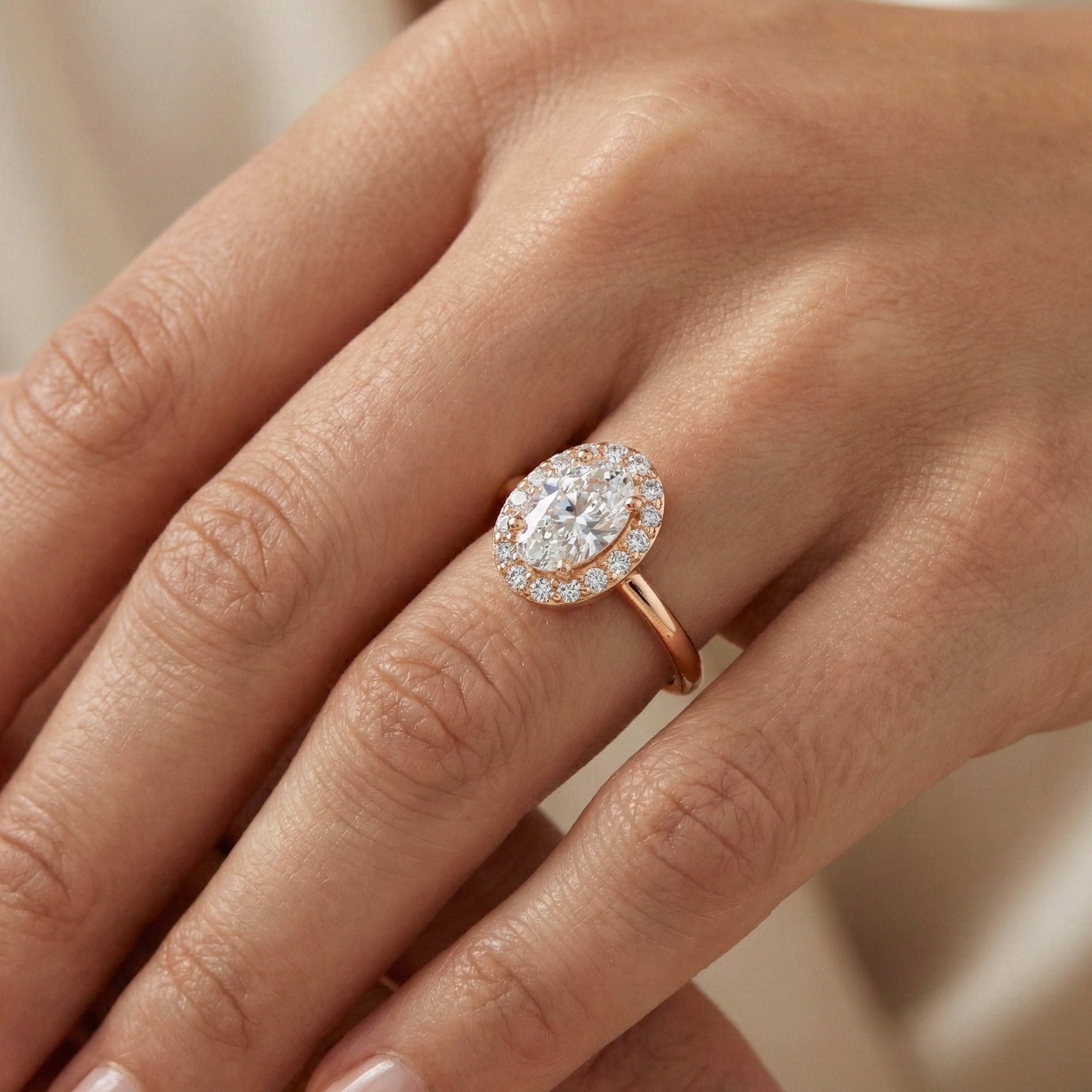 Oval Cut Halo Engagement Ring in 14K Yellow Gold, Bridal Jewelry Gift for Women, Wedding Gift, Everyday Jewelry