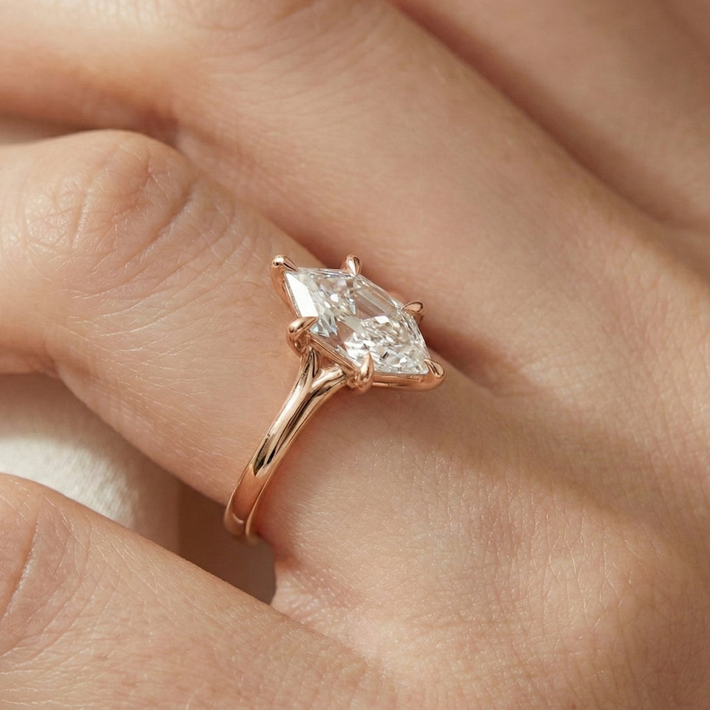 Unique Six Prong Solitaire Engagement Ring in 14k Solid Gold, 1.00 CT Dutch Marquise Cut Lab Created Diamond, Promise Ring, Gift for Women