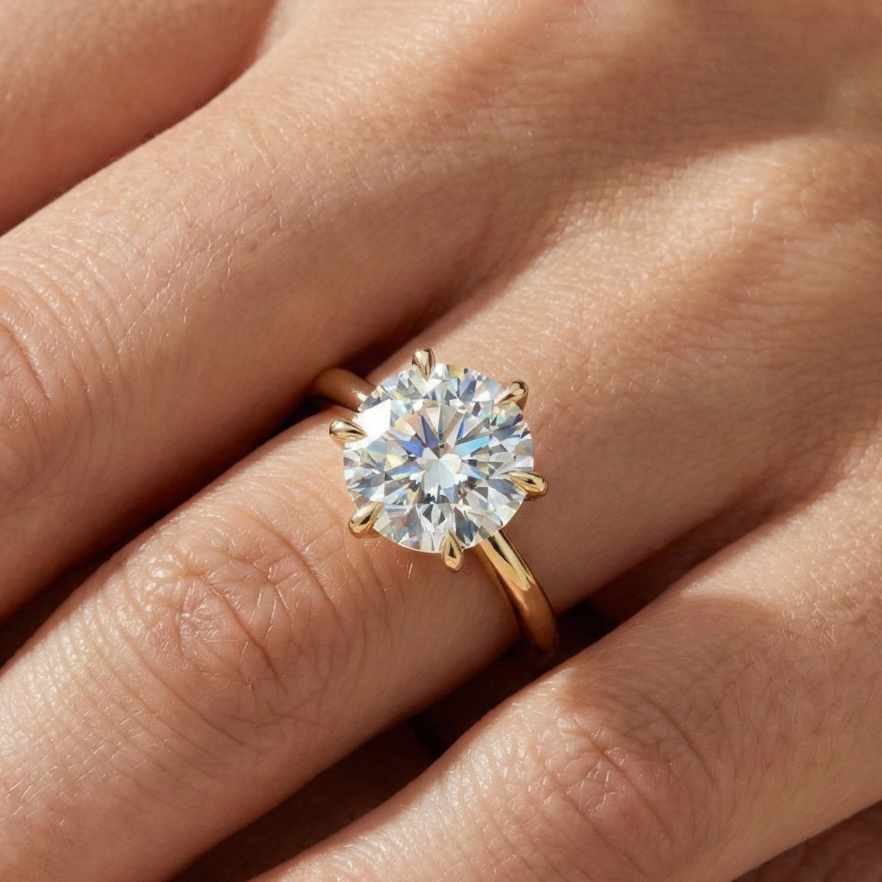 Elegant Six-Prong Setting Classic Round Solitaire Engagement Ring in 14k Solid Gold, 1.00 CT Round Cut Lab Grown Diamond, Handmade Fine Jewelry