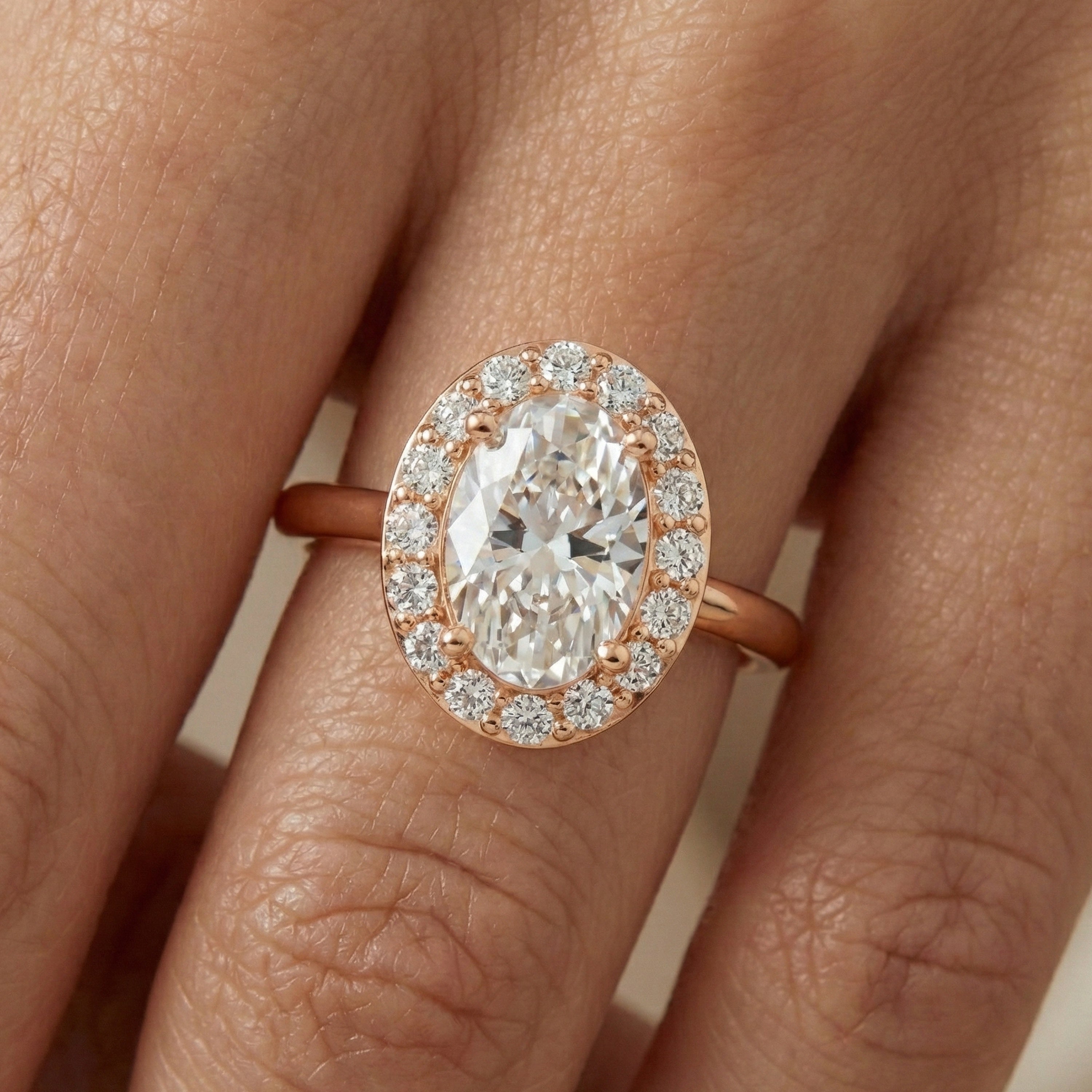 Oval Cut Halo Engagement Ring in 14K Yellow Gold, Bridal Jewelry Gift for Women, Wedding Gift, Everyday Jewelry