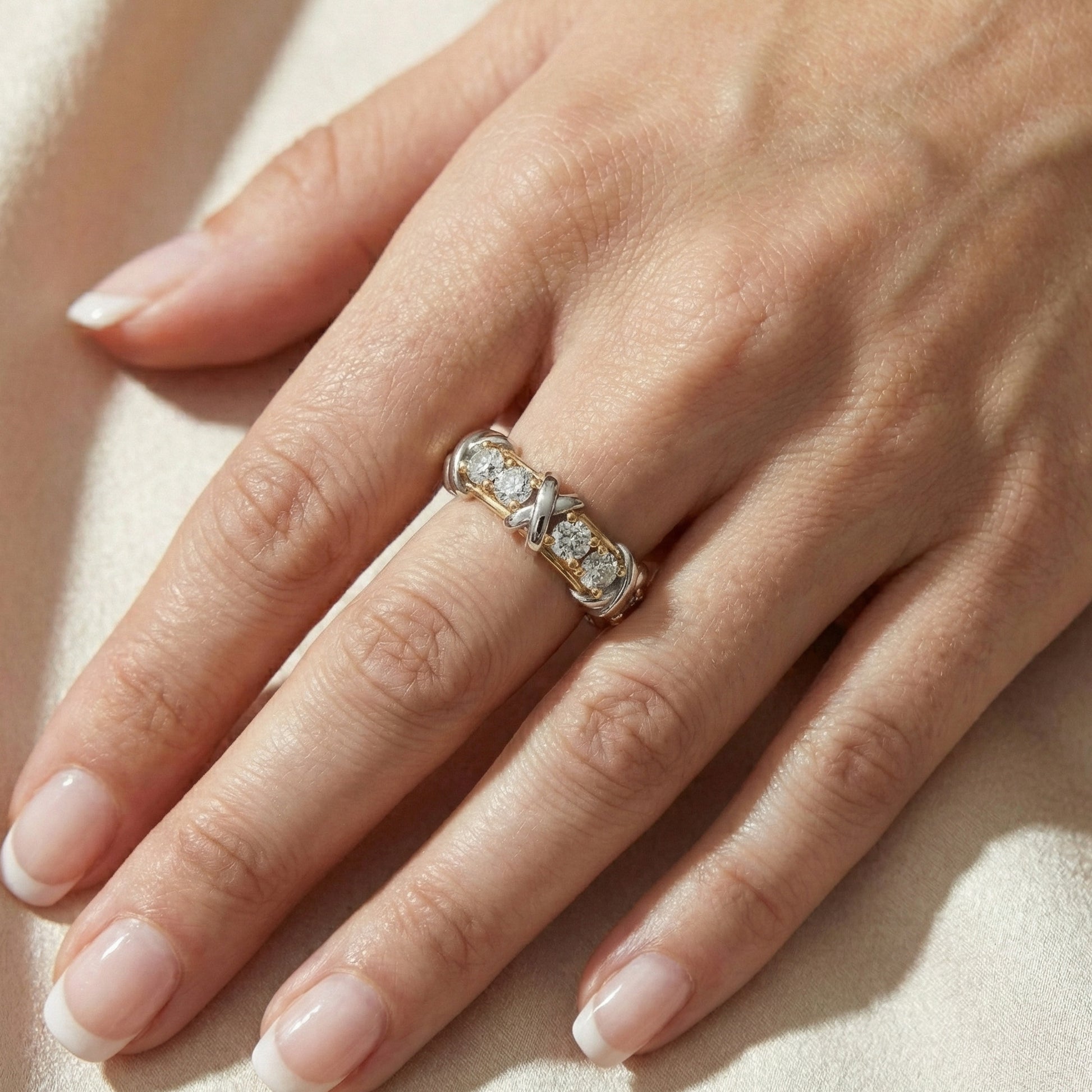 Unique X Design Eternity Wedding Band in 14K Solid Gold, 1.19 CT Round Cut Lab Created Diamond, Romantic Gift for Her