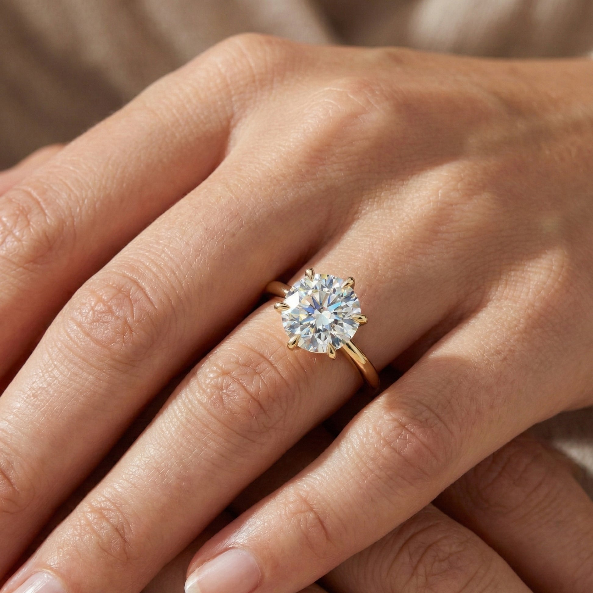 Elegant Six-Prong Setting Classic Round Solitaire Engagement Ring in 14k Solid Gold, 1.00 CT Round Cut Lab Grown Diamond, Handmade Fine Jewelry