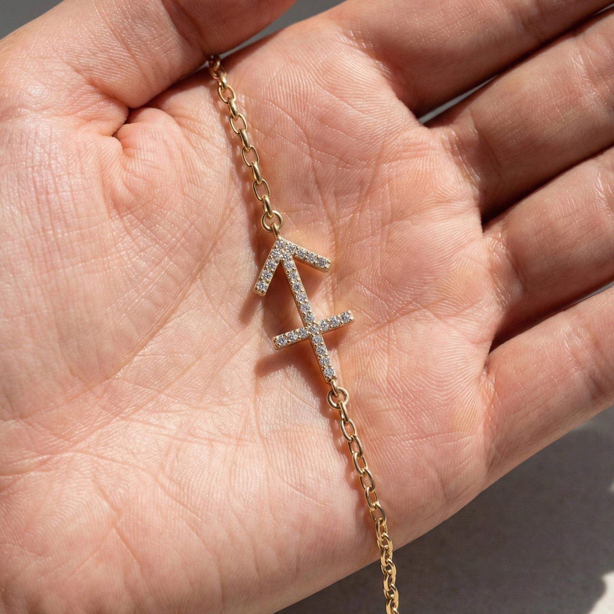 14K Yellow Gold Sagittarius Zodiac Sign Bracelet, 0.26 TCW Round Cut Lab Grown Diamonds, Birthday Gift for Her, Handmade Fine Jewelry