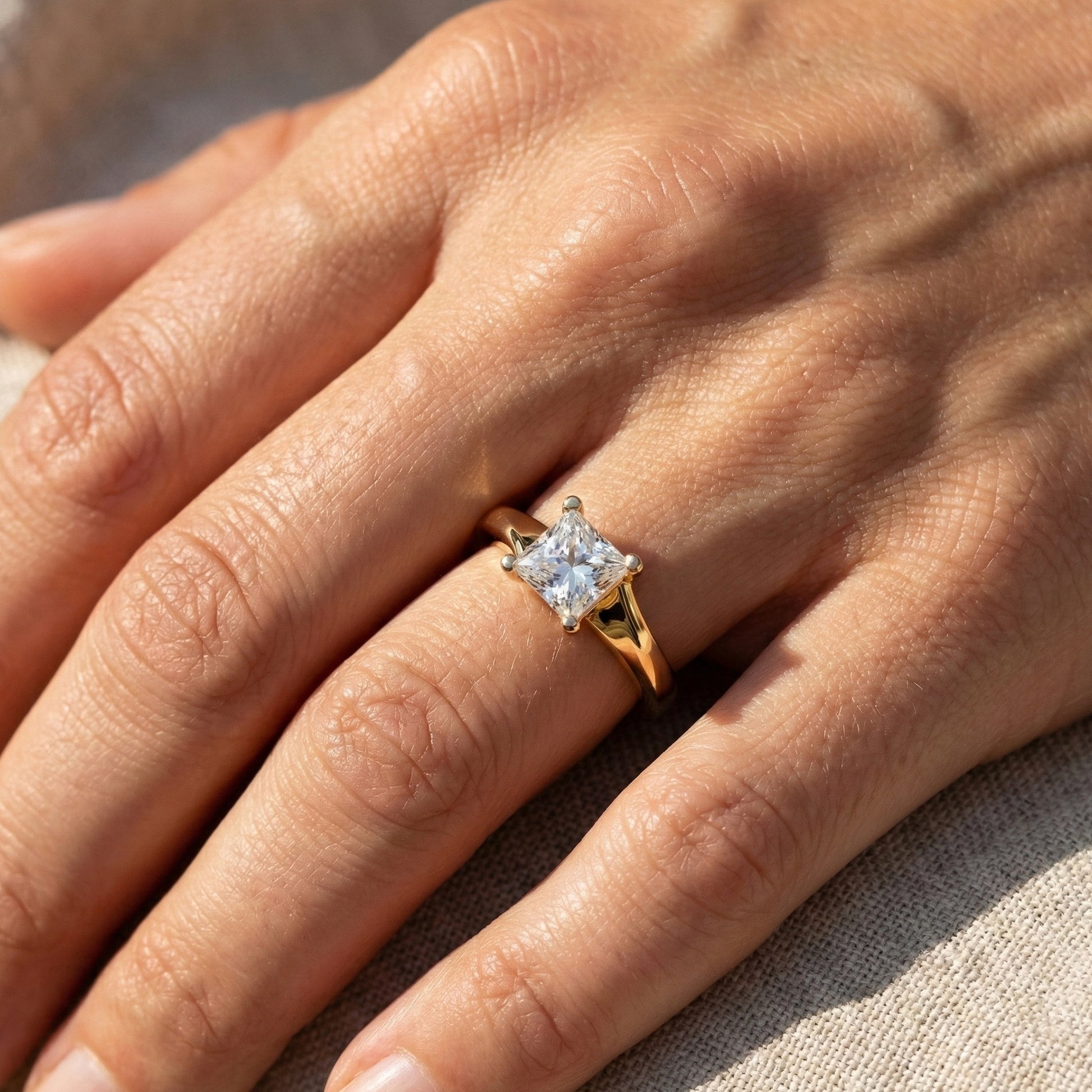 Twisted Band Solitaire Engagement Ring in 14K Solid Gold, 0.50 CT Princess Cut Lab Grown Diamond, Anniversary Gift for Her, Bridal Jewelry