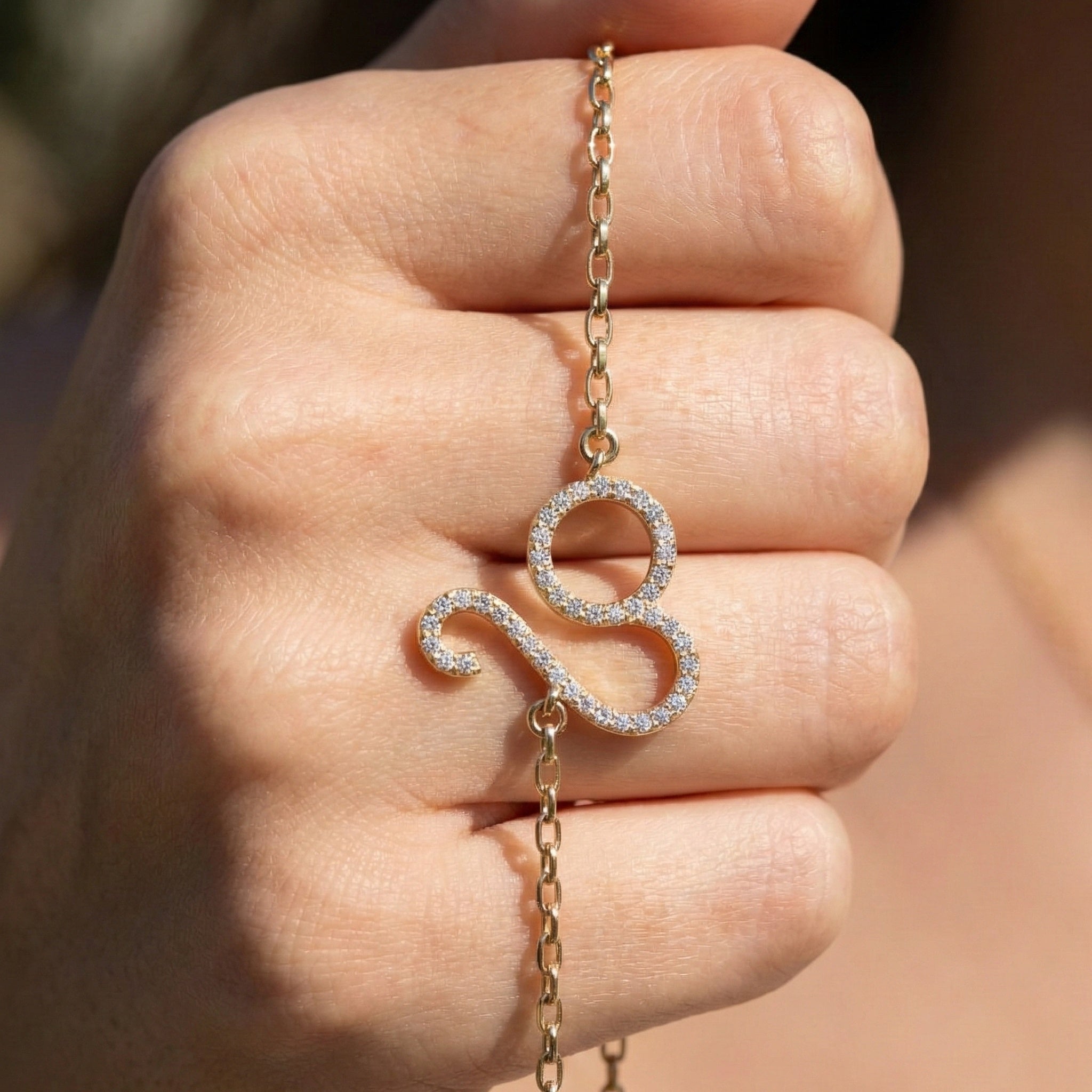 Chic Leo Zodiac Sign Bracelet in 14k Solid Gold, 0.43 TCW Round Cut Lab Grown Diamonds, Stacking Charm, Astrology Gift for Her