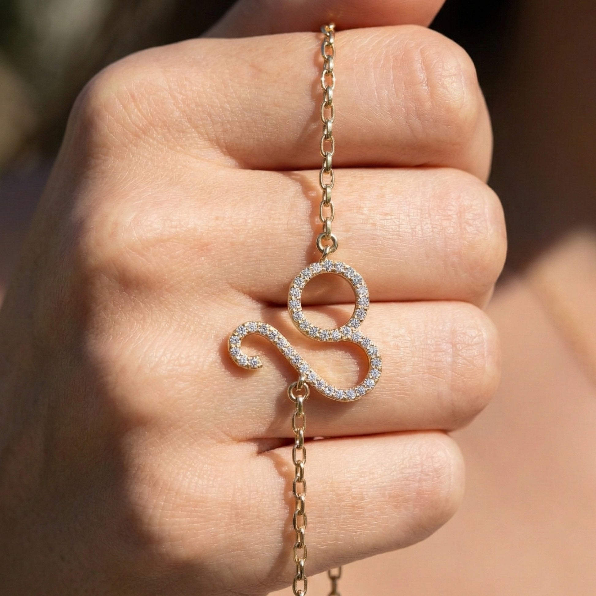 Chic Leo Zodiac Sign Bracelet in 14k Solid Gold, 0.43 TCW Round Cut Lab Grown Diamonds, Stacking Charm, Astrology Gift for Her