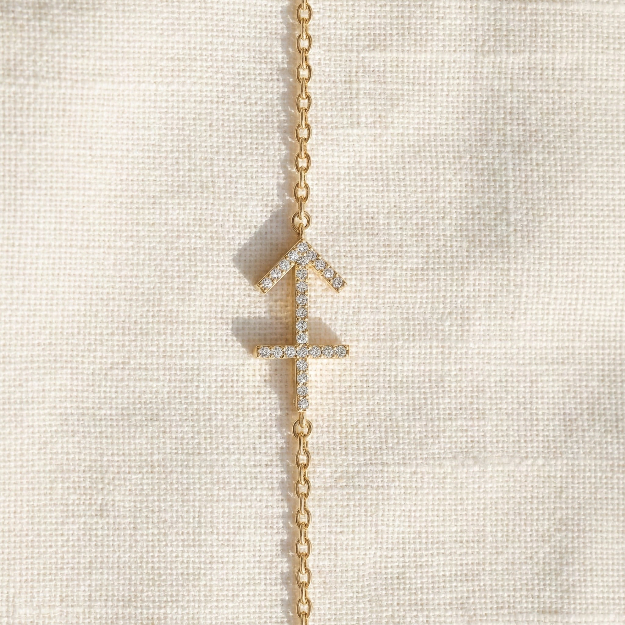 14K Yellow Gold Sagittarius Zodiac Sign Bracelet, 0.26 TCW Round Cut Lab Grown Diamonds, Birthday Gift for Her, Handmade Fine Jewelry