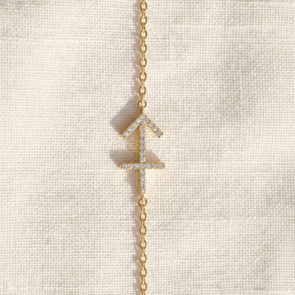 14K Yellow Gold Sagittarius Zodiac Sign Bracelet, 0.26 TCW Round Cut Lab Grown Diamonds, Birthday Gift for Her, Handmade Fine Jewelry