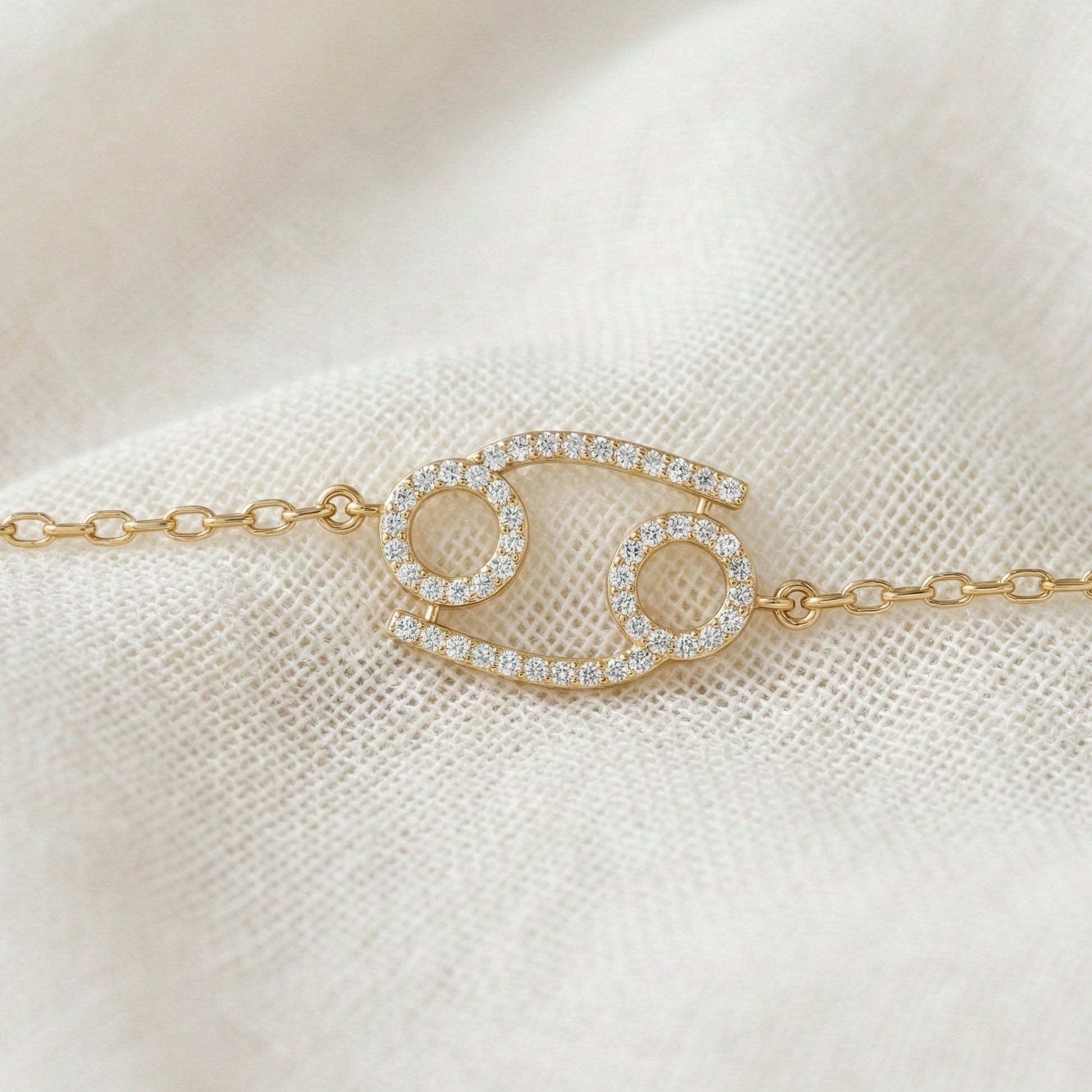Celestial Cancer Zodiac Sign Chain Bracelet in Lab Diamond – 14k Solid Gold, Symbol Bracelet, Birthday Gift for Her, Anniversary Jewelry