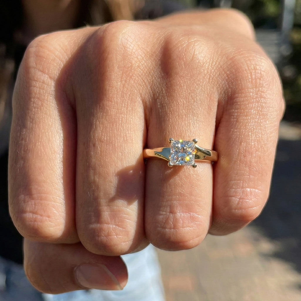 Twisted Band Solitaire Engagement Ring in 14K Solid Gold, 0.50 CT Princess Cut Lab Grown Diamond, Anniversary Gift for Her, Bridal Jewelry