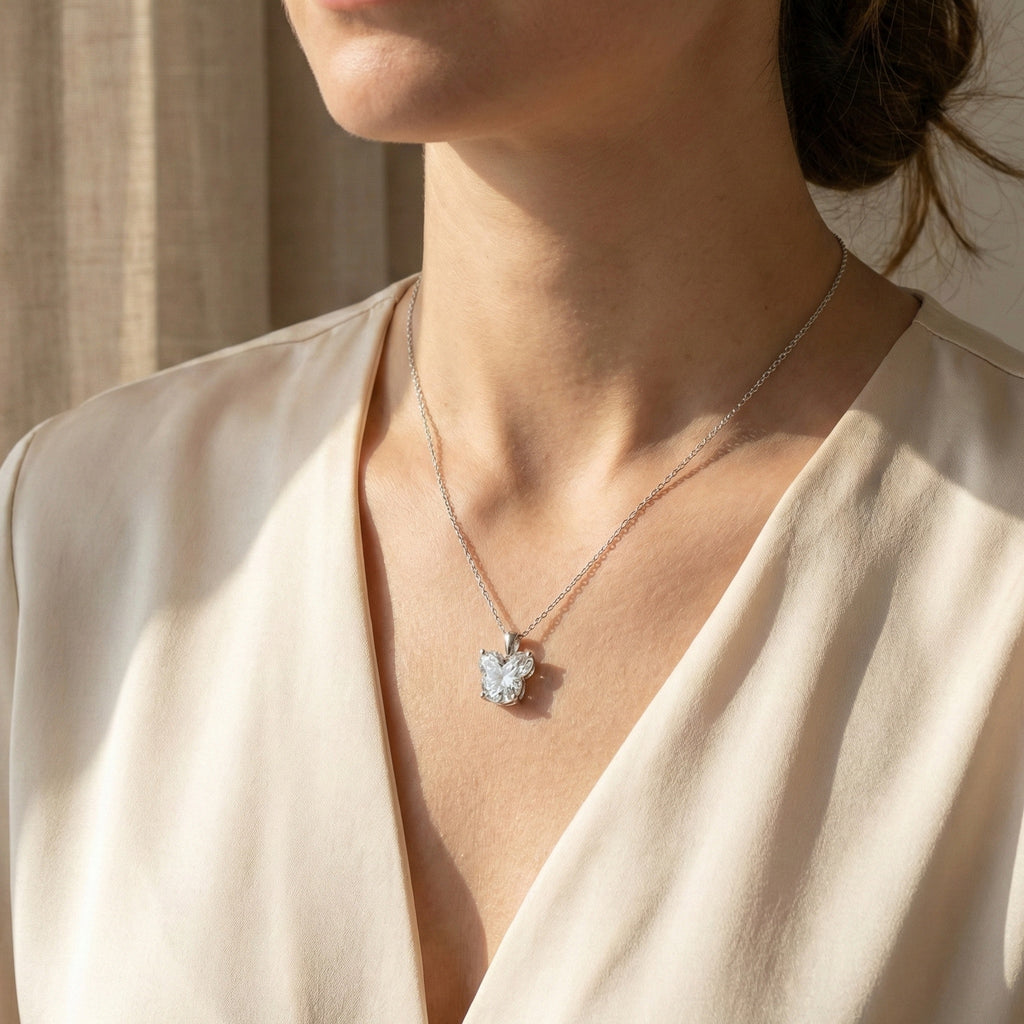 Custom Cut Mickey Mouse Lab Created Diamond Pendant, 1 Carat Solitaire in 14K Gold or 925 Silver, Magical Theme Jewelry Gift for Her