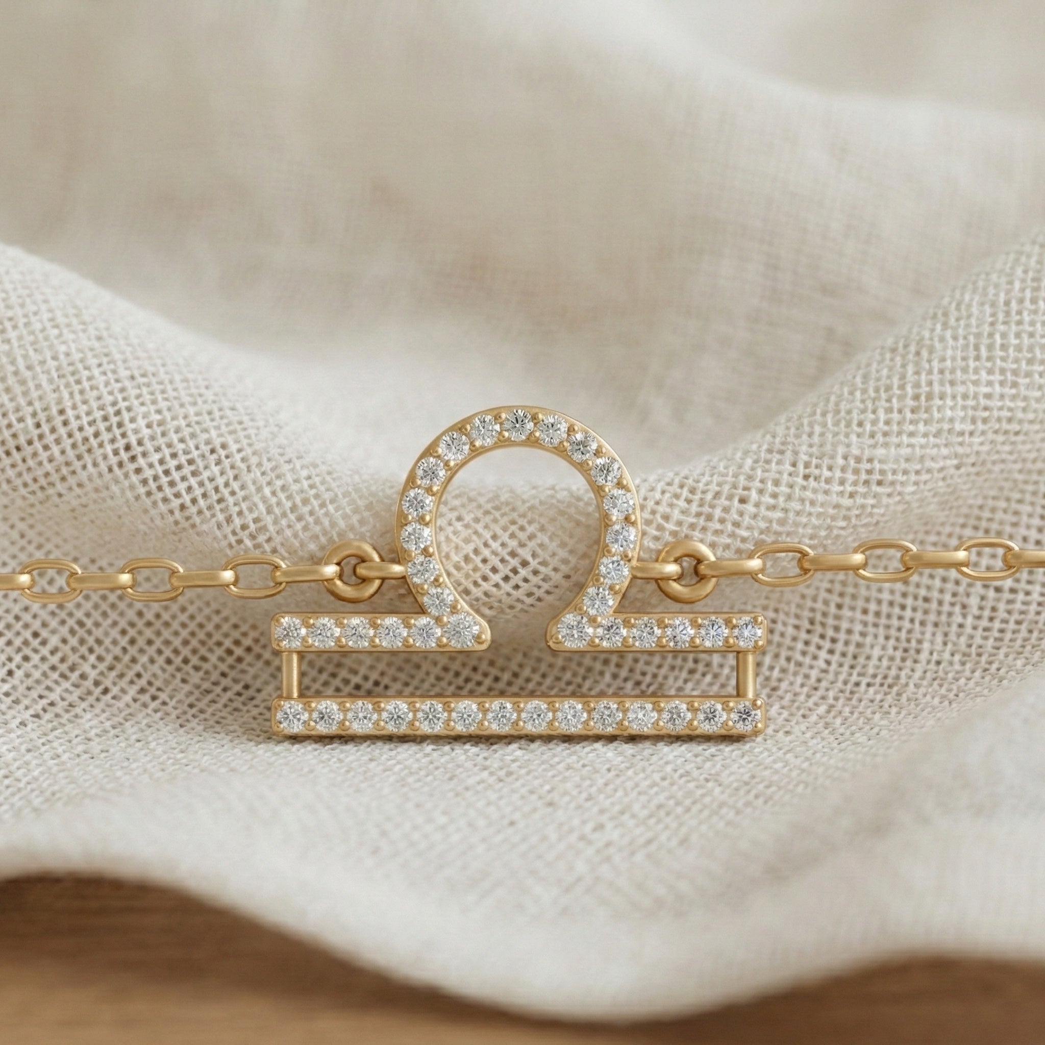 Libra Zodiac Sign Chain Bracelet in 14K Solid Gold, 0.42 TCW Round Cut Lab Created Diamonds, Dainty Chain, Gift for Her, Fashion Jewelry