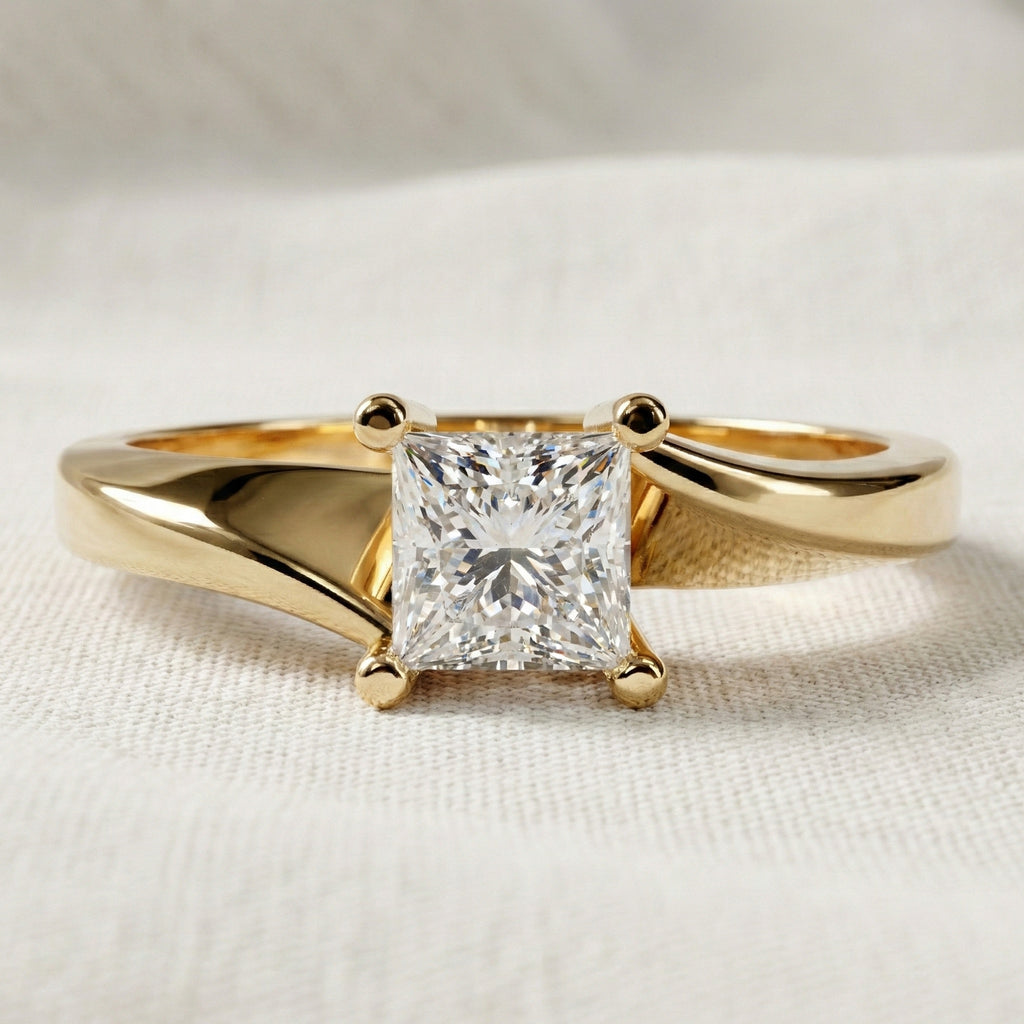 Twisted Band Solitaire Engagement Ring in 14K Solid Gold, 0.50 CT Princess Cut Lab Grown Diamond, Anniversary Gift for Her, Bridal Jewelry