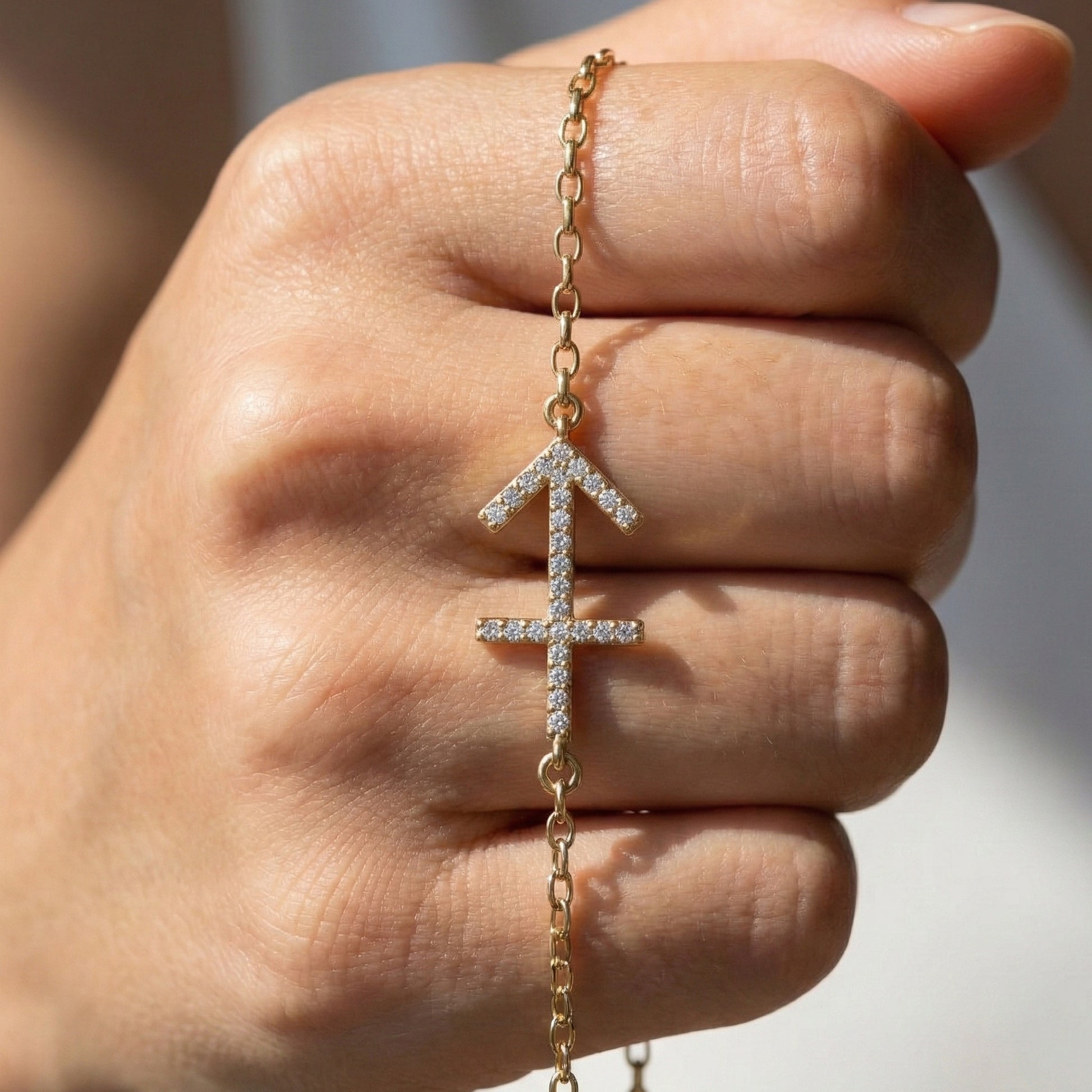 14K Yellow Gold Sagittarius Zodiac Sign Bracelet, 0.26 TCW Round Cut Lab Grown Diamonds, Birthday Gift for Her, Handmade Fine Jewelry