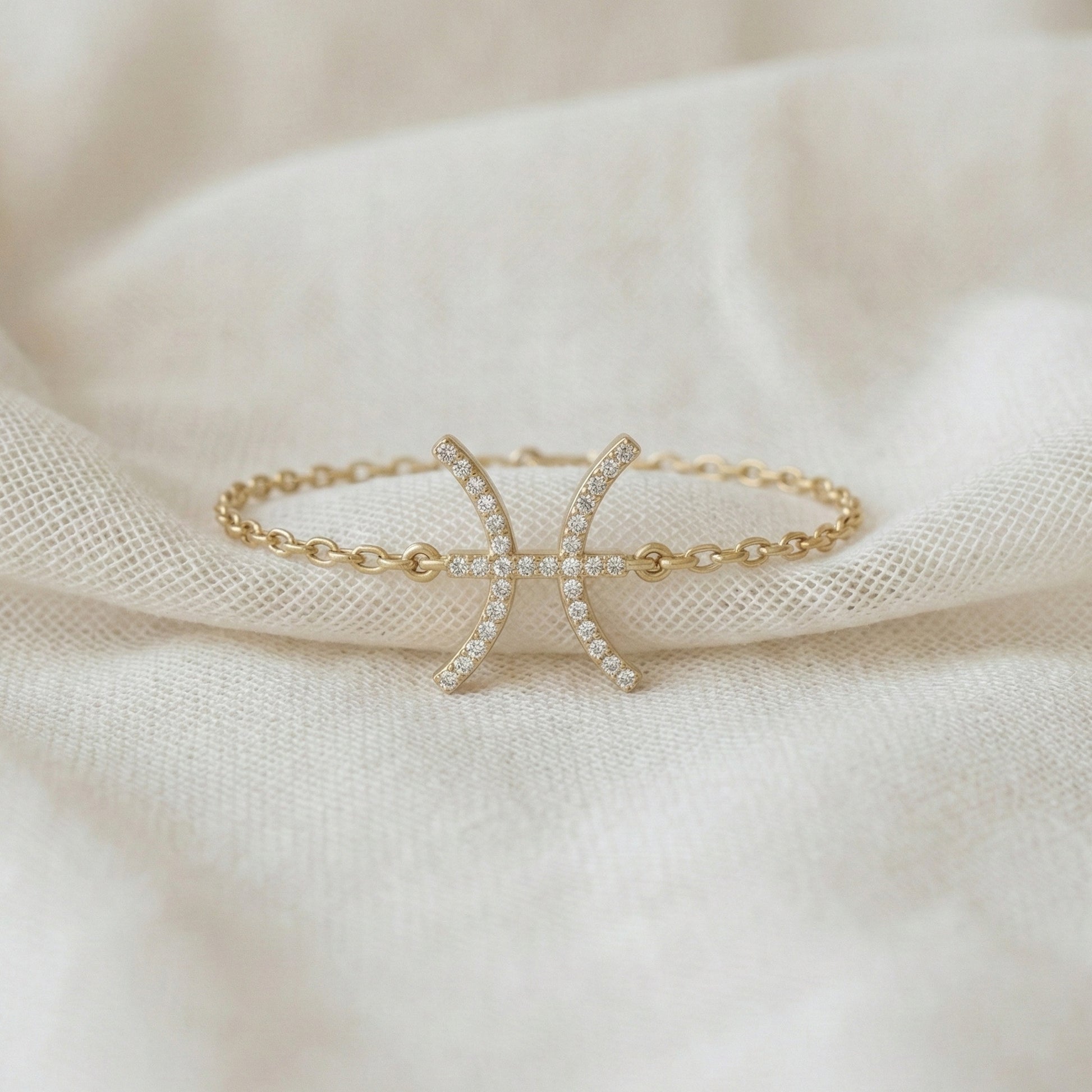 Celestial Pisces Zodiac Bracelet in 14K Solid Gold, 0.32 TCW Round Cut Lab Created Diamonds, Gift for Her, Astrology Jewelry