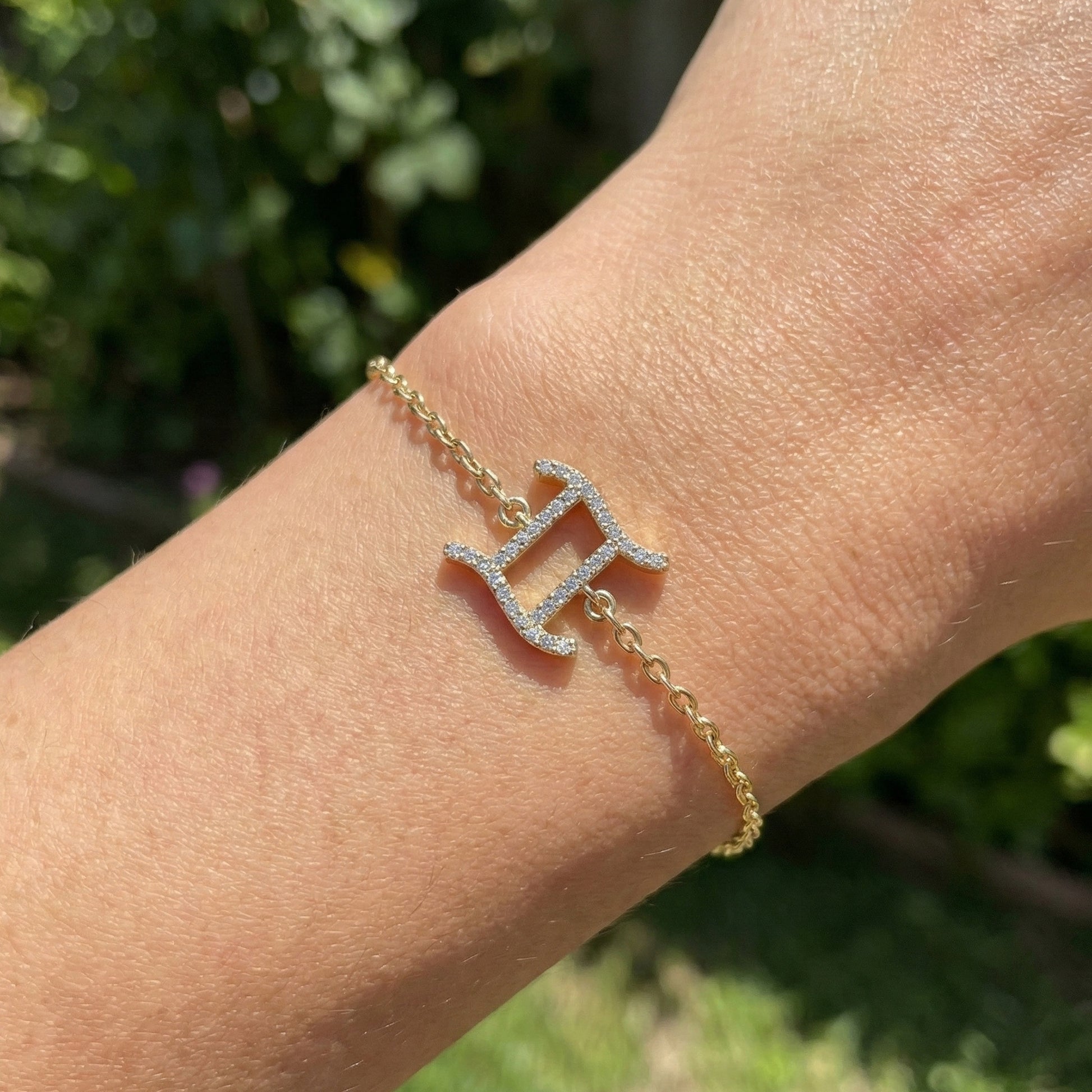 Stacking Gemini Zodiac Sign Bracelet in 14K Solid Gold, 0.34 TCW Round Cut Lab Grown Diamonds, Dainty Charm, Astrology Gift Jewelry