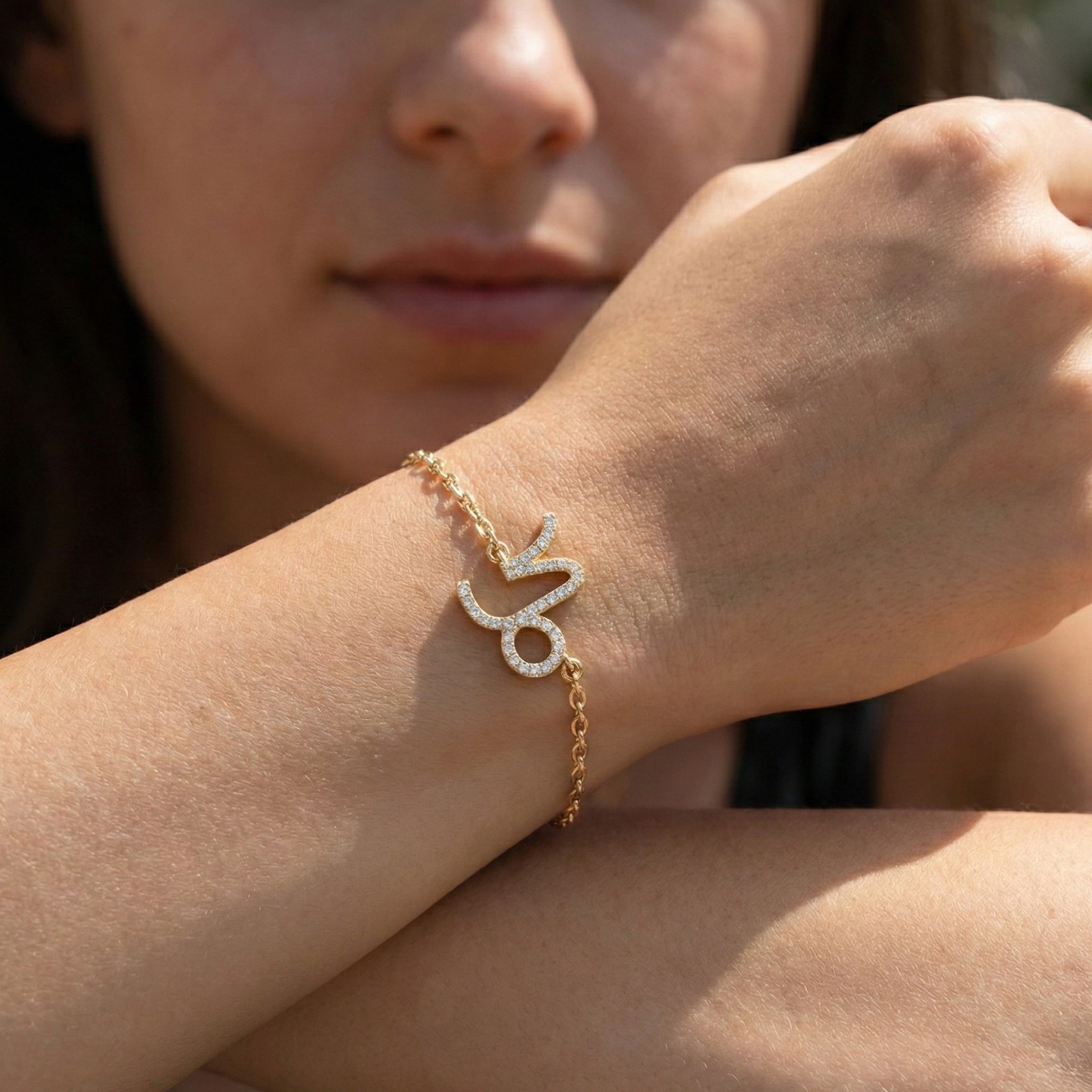 Capricorn Zodiac Sign Pavé Chain Bracelet in 14k Solid Gold, 0.37 TCW Round Cut Lab Grown Diamonds, Birthstone Jewelry, Birthday Gift for Wife