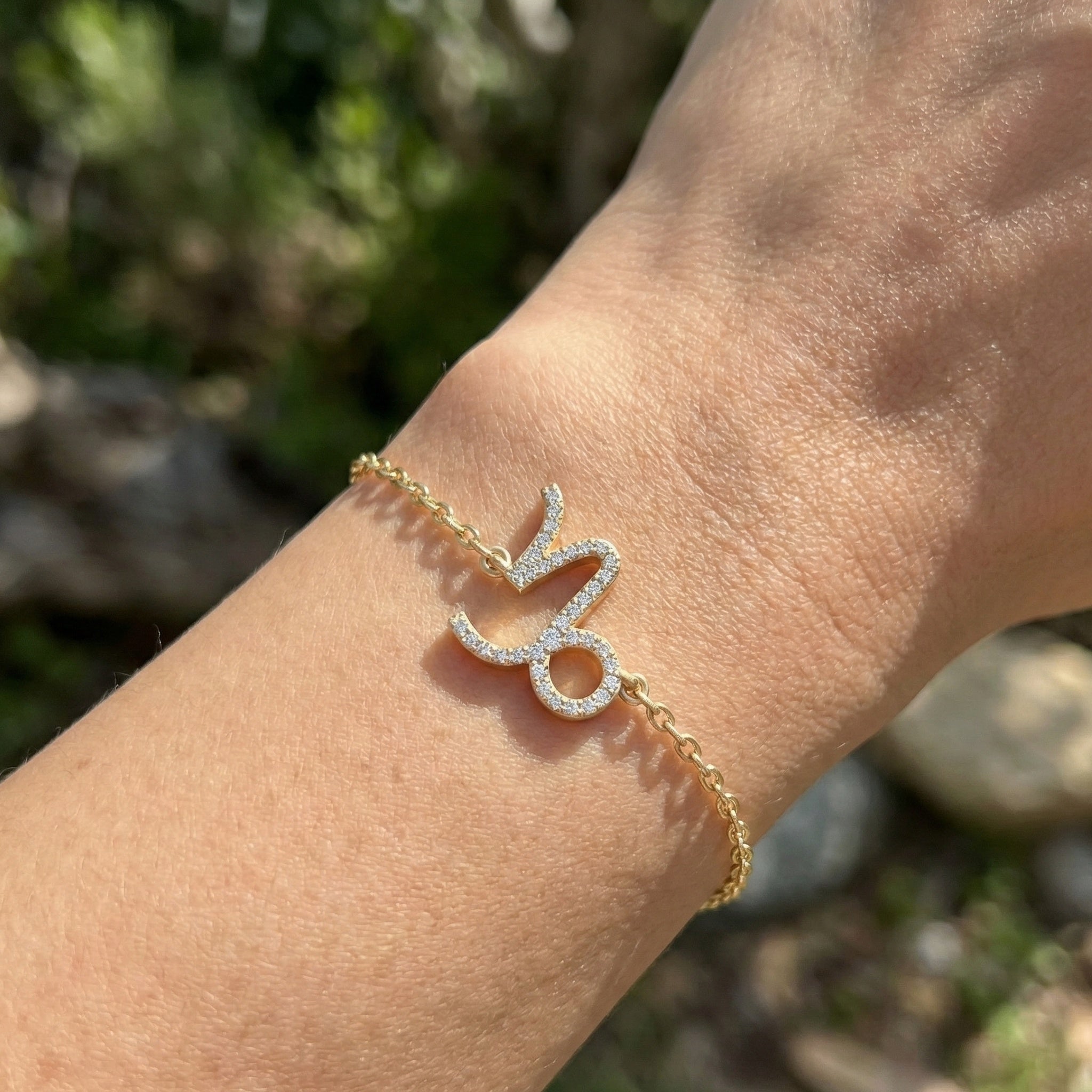 Capricorn Zodiac Sign Pavé Chain Bracelet in 14k Solid Gold, 0.37 TCW Round Cut Lab Grown Diamonds, Birthstone Jewelry, Birthday Gift for Wife