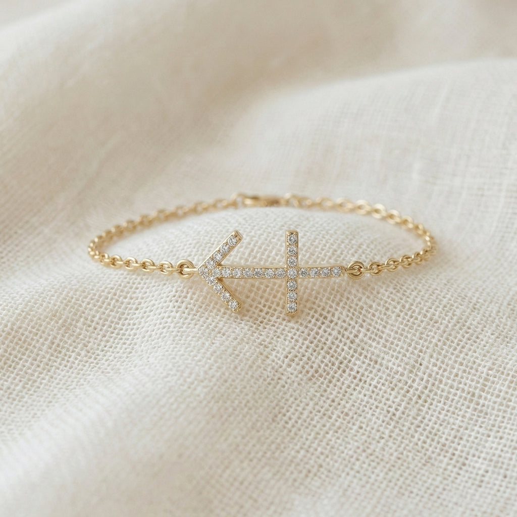 14K Yellow Gold Sagittarius Zodiac Sign Bracelet, 0.26 TCW Round Cut Lab Grown Diamonds, Birthday Gift for Her, Handmade Fine Jewelry