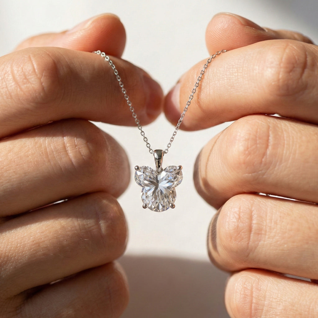 Custom Cut Mickey Mouse Lab Created Diamond Pendant, 1 Carat Solitaire in 14K Gold or 925 Silver, Magical Theme Jewelry Gift for Her