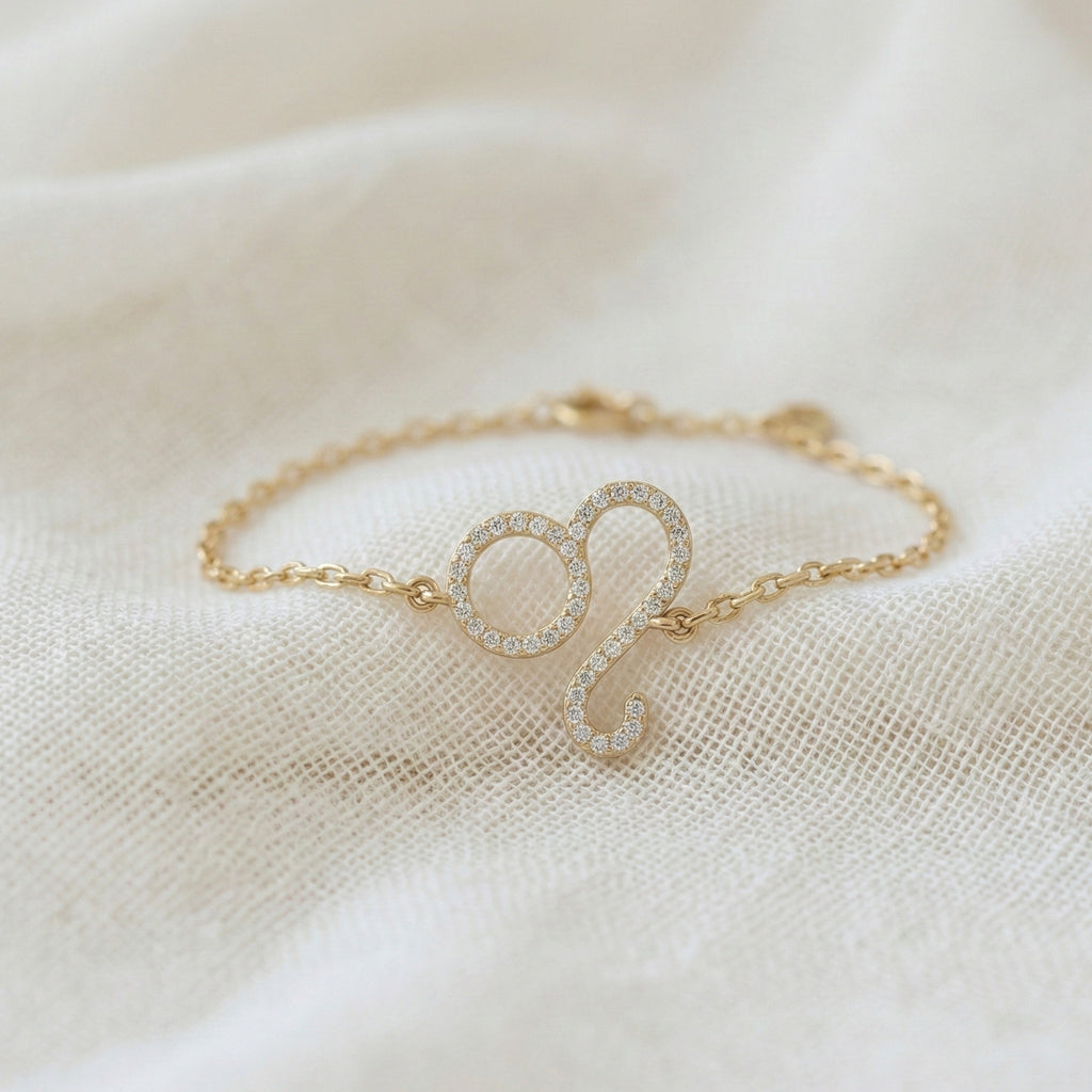 Chic Leo Zodiac Sign Bracelet in 14k Solid Gold, 0.43 TCW Round Cut Lab Grown Diamonds, Stacking Charm, Astrology Gift for Her