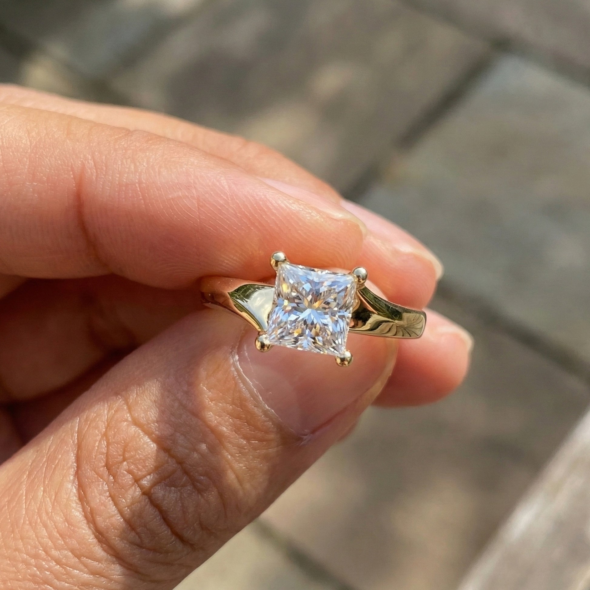 Twisted Band Solitaire Engagement Ring in 14K Solid Gold, 0.50 CT Princess Cut Lab Grown Diamond, Anniversary Gift for Her, Bridal Jewelry