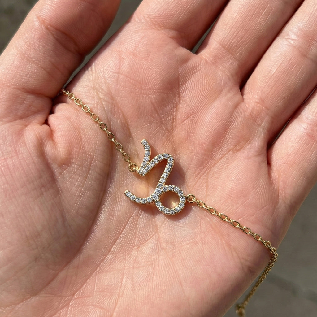 Capricorn Zodiac Sign Pavé Chain Bracelet in 14k Solid Gold, 0.37 TCW Round Cut Lab Grown Diamonds, Birthstone Jewelry, Birthday Gift for Wife