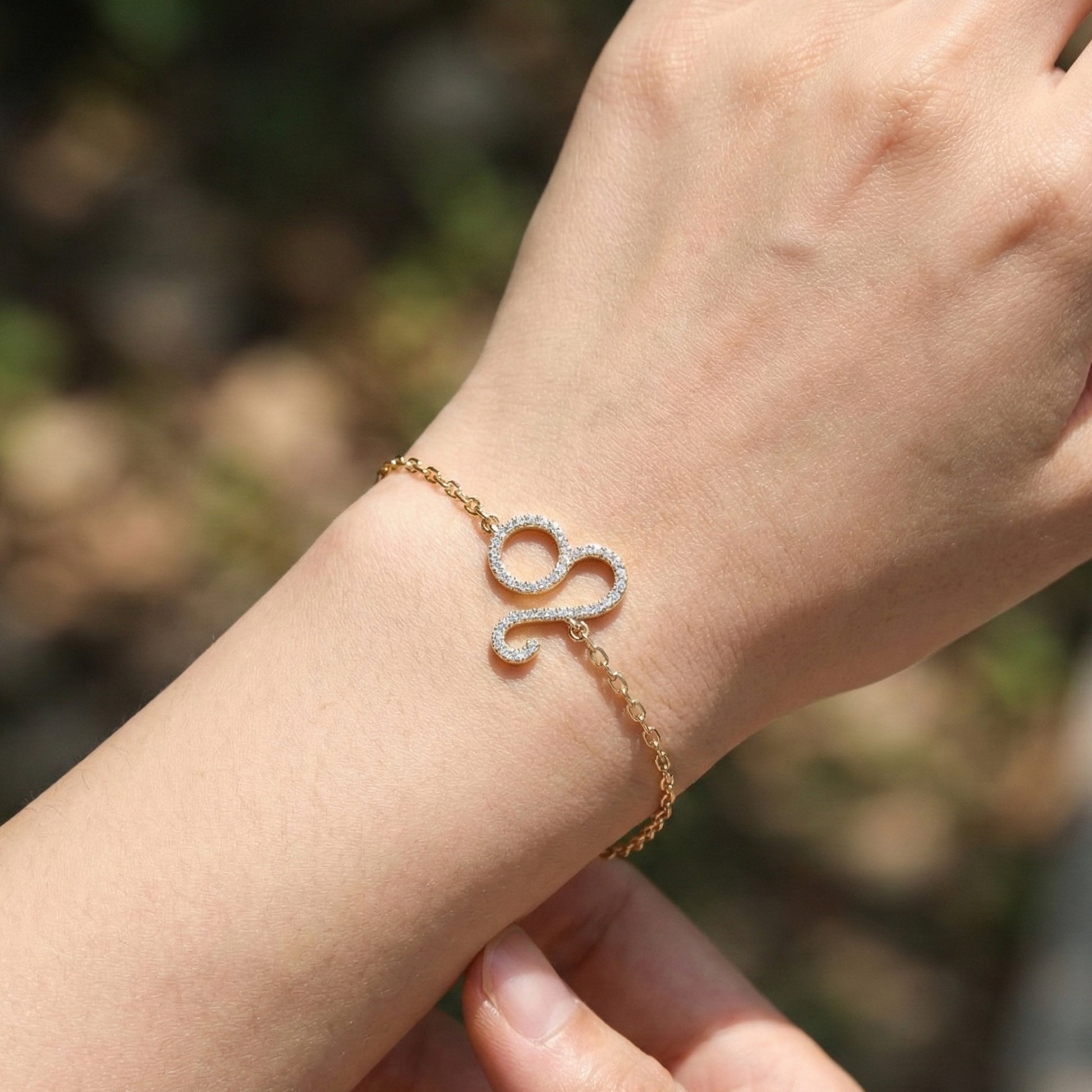 Chic Leo Zodiac Sign Bracelet in 14k Solid Gold, 0.43 TCW Round Cut Lab Grown Diamonds, Stacking Charm, Astrology Gift for Her