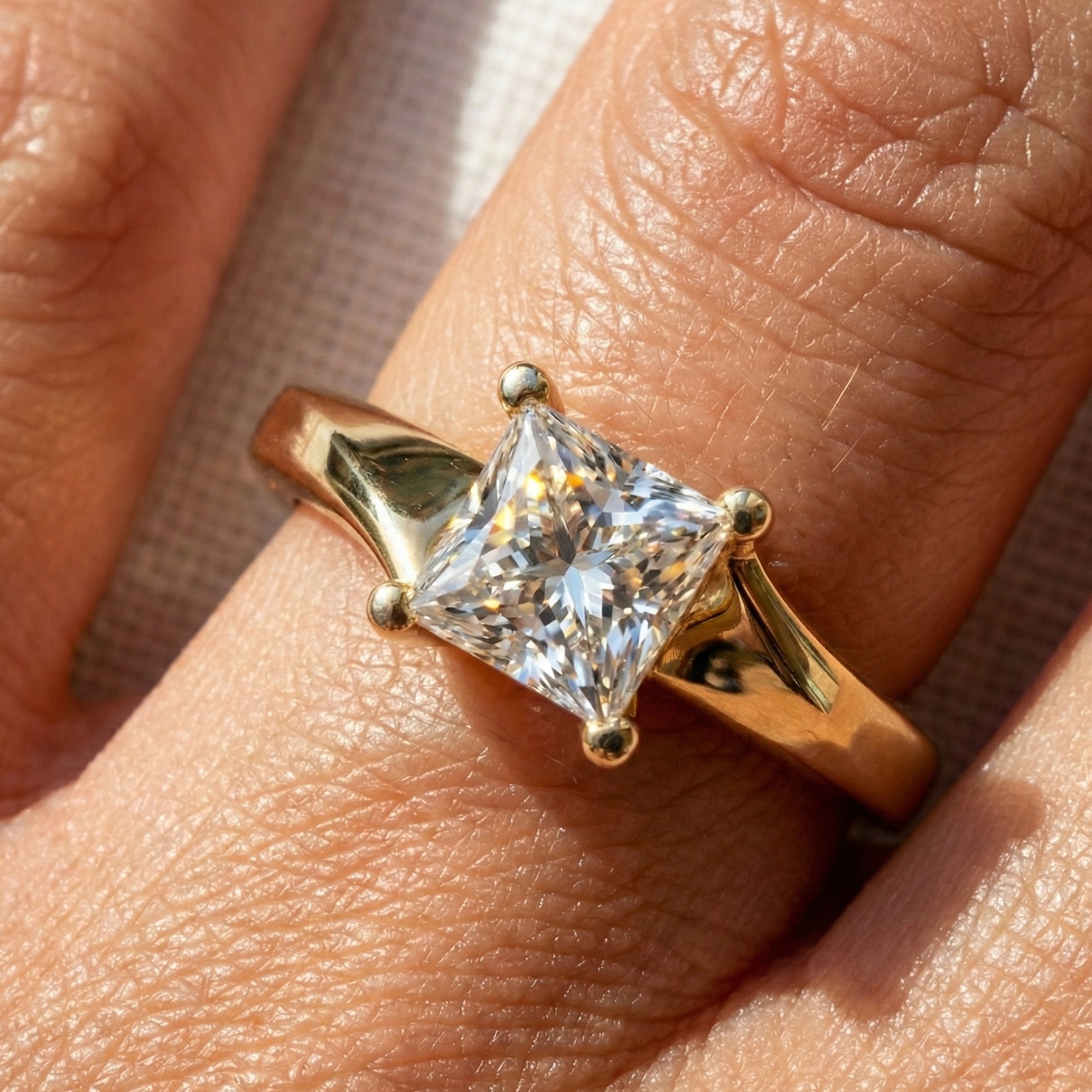 Twisted Band Solitaire Engagement Ring in 14K Solid Gold, 0.50 CT Princess Cut Lab Grown Diamond, Anniversary Gift for Her, Bridal Jewelry