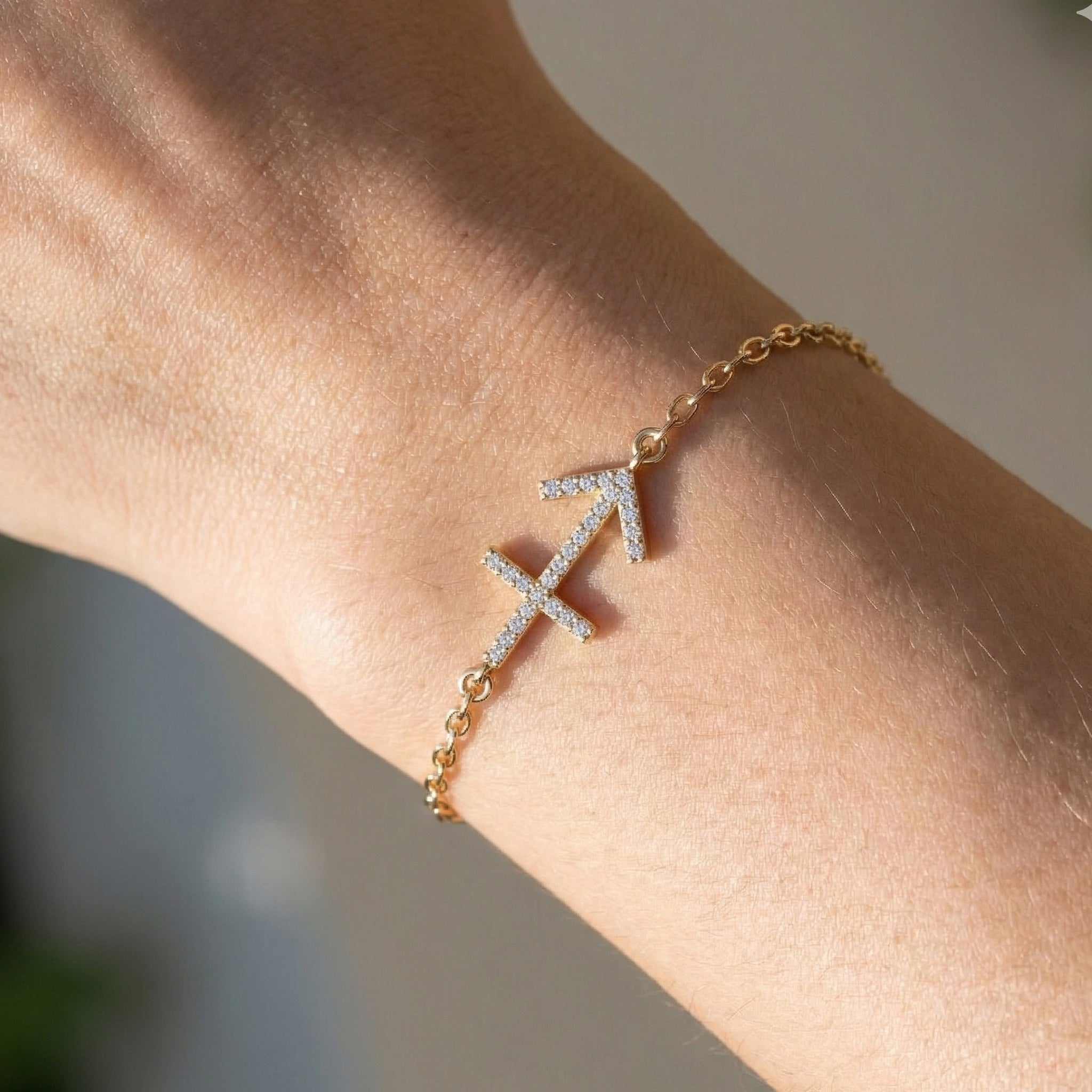 14K Yellow Gold Sagittarius Zodiac Sign Bracelet, 0.26 TCW Round Cut Lab Grown Diamonds, Birthday Gift for Her, Handmade Fine Jewelry