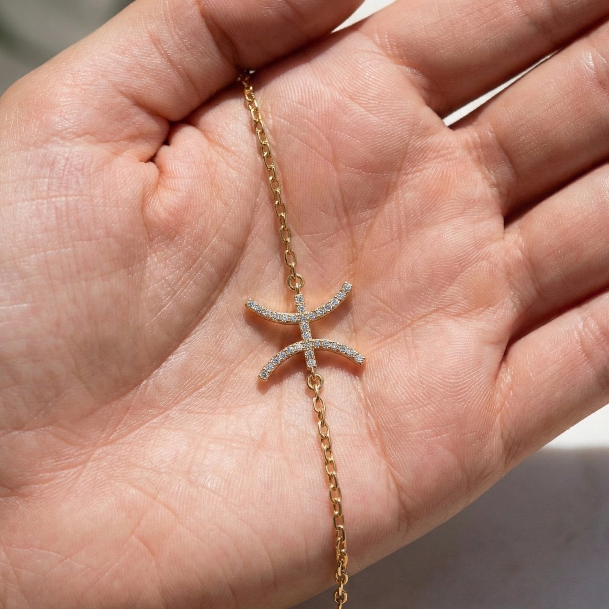 Celestial Pisces Zodiac Bracelet in 14K Solid Gold, 0.32 TCW Round Cut Lab Created Diamonds, Gift for Her, Astrology Jewelry