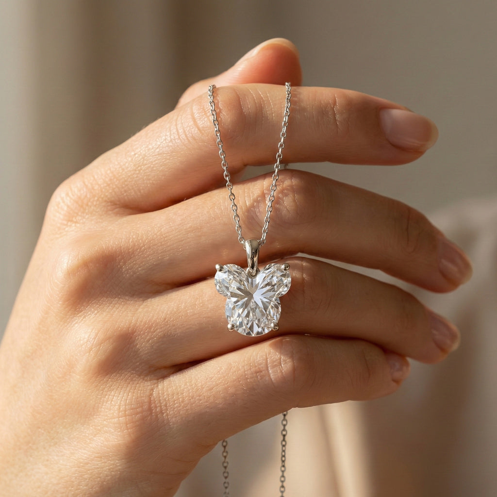 Custom Cut Mickey Mouse Lab Created Diamond Pendant, 1 Carat Solitaire in 14K Gold or 925 Silver, Magical Theme Jewelry Gift for Her