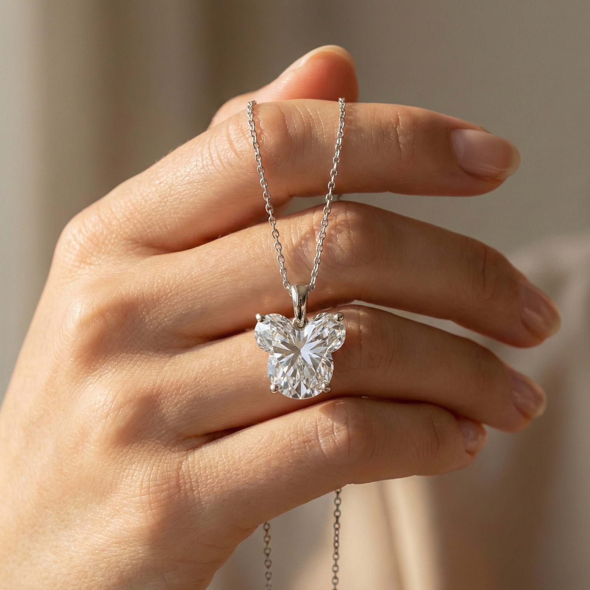 Custom Cut Mickey Mouse Lab Created Diamond Pendant, 1 Carat Solitaire in 14K Gold or 925 Silver, Magical Theme Jewelry Gift for Her