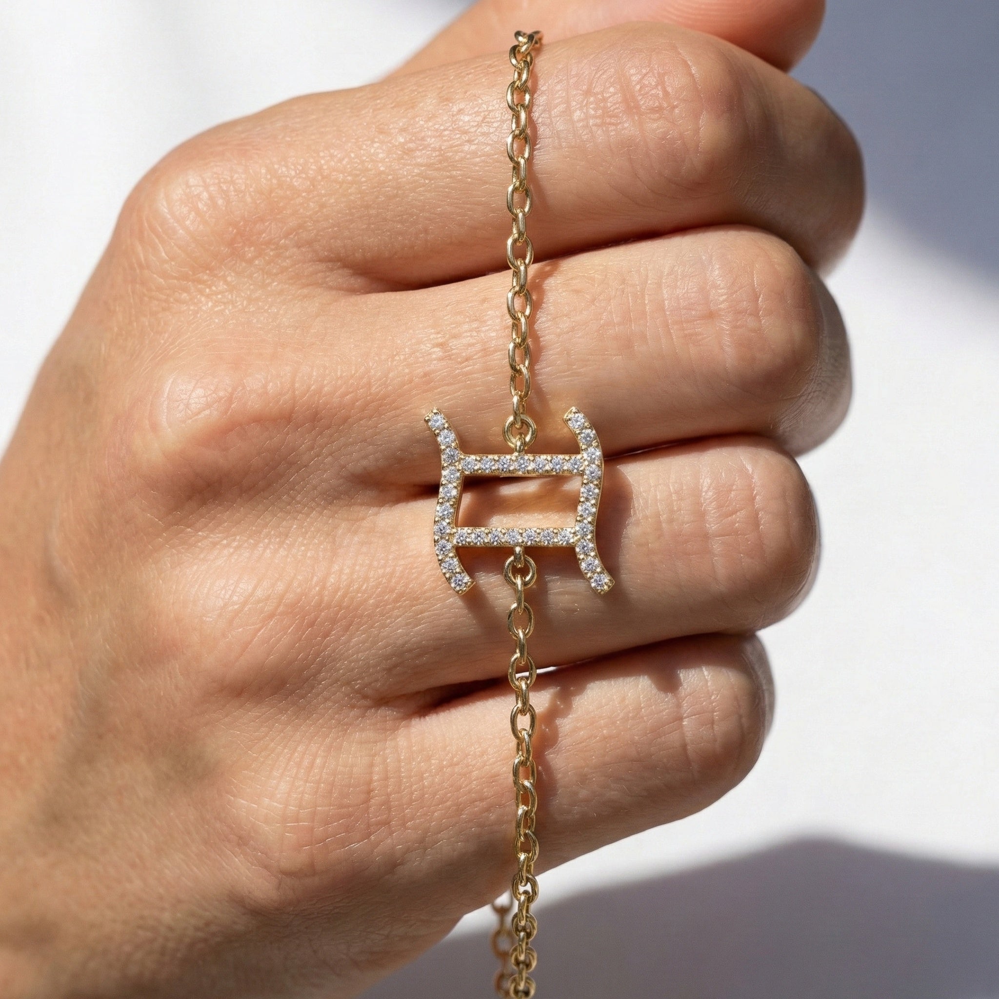 Stacking Gemini Zodiac Sign Bracelet in 14K Solid Gold, 0.34 TCW Round Cut Lab Grown Diamonds, Dainty Charm, Astrology Gift Jewelry