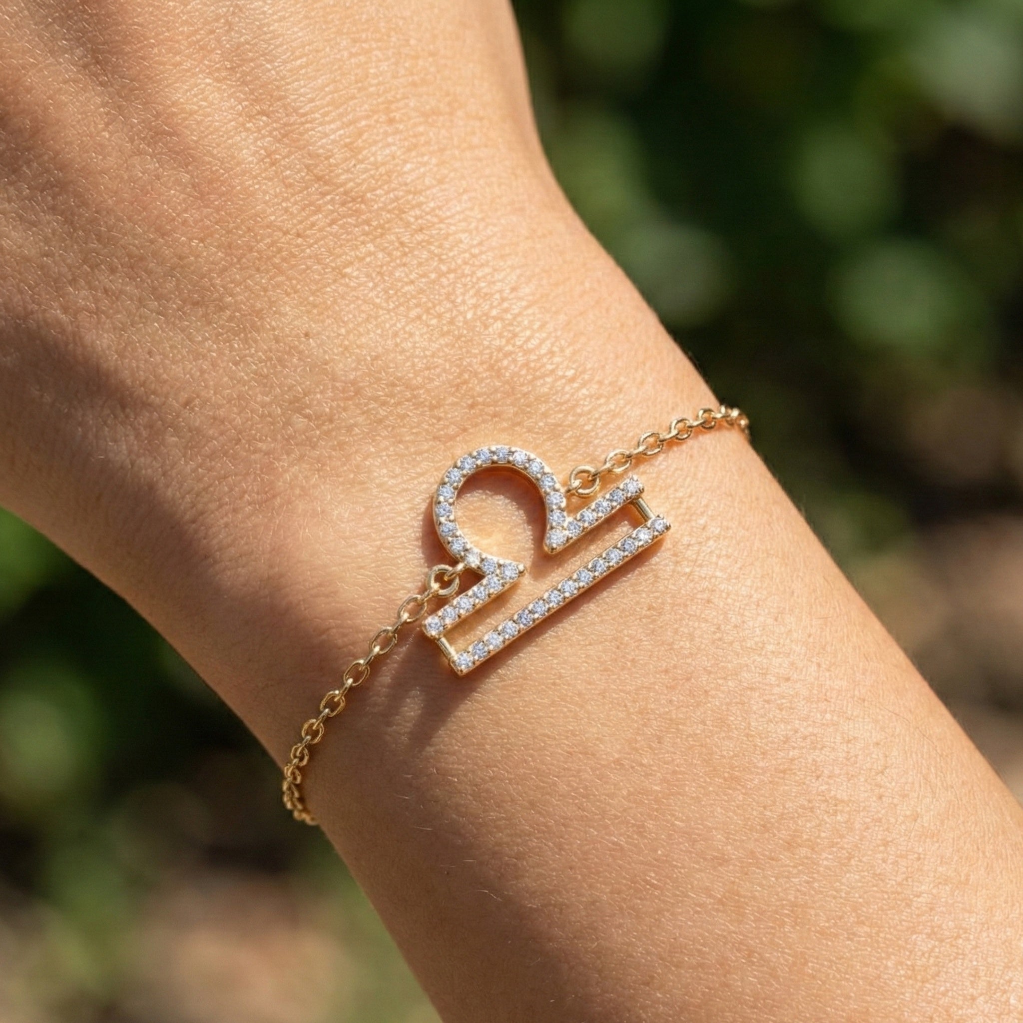 Libra Zodiac Sign Chain Bracelet in 14K Solid Gold, 0.42 TCW Round Cut Lab Created Diamonds, Dainty Chain, Gift for Her, Fashion Jewelry