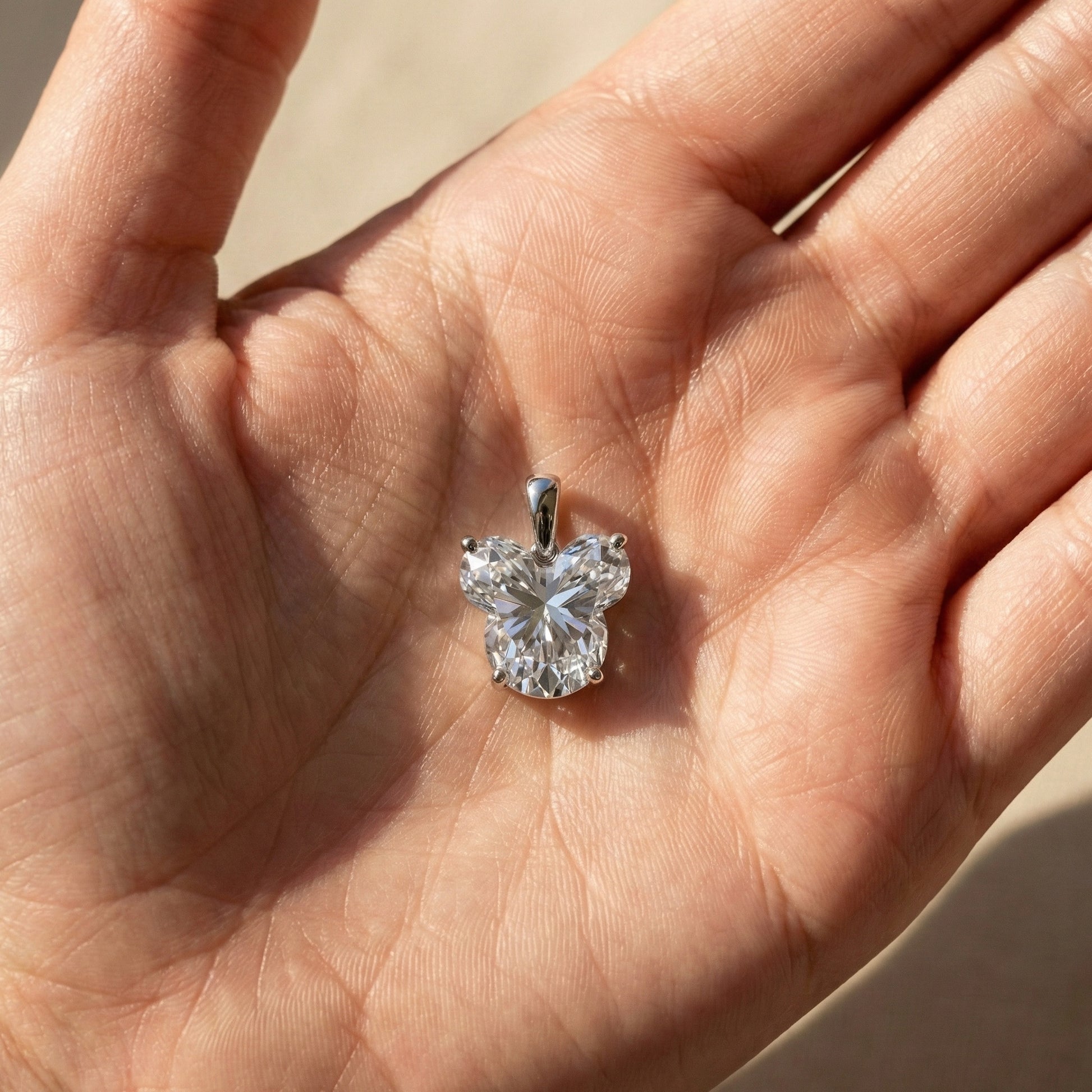 Custom Cut Mickey Mouse Lab Created Diamond Pendant, 1 Carat Solitaire in 14K Gold or 925 Silver, Magical Theme Jewelry Gift for Her