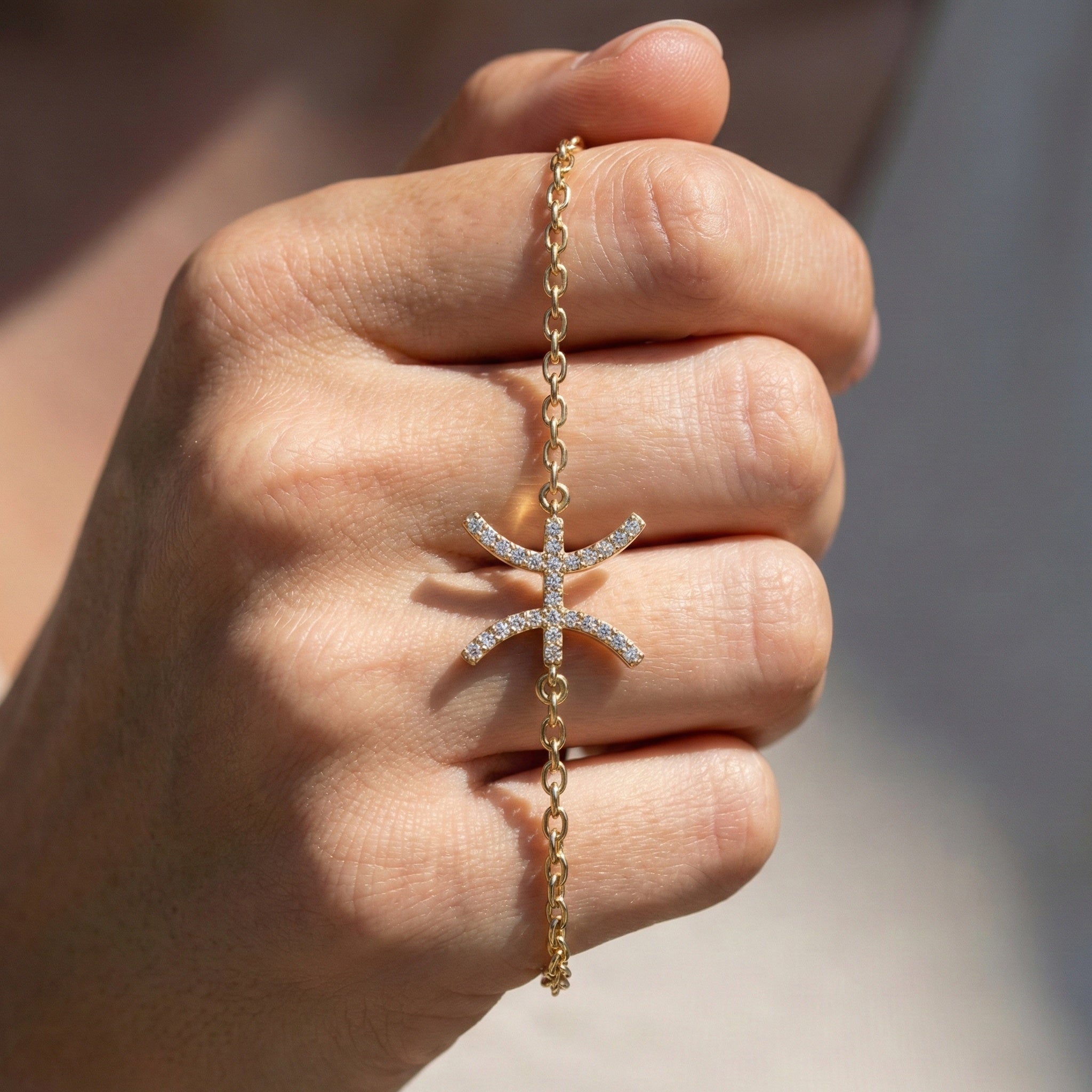 Celestial Pisces Zodiac Bracelet in 14K Solid Gold, 0.32 TCW Round Cut Lab Created Diamonds, Gift for Her, Astrology Jewelry