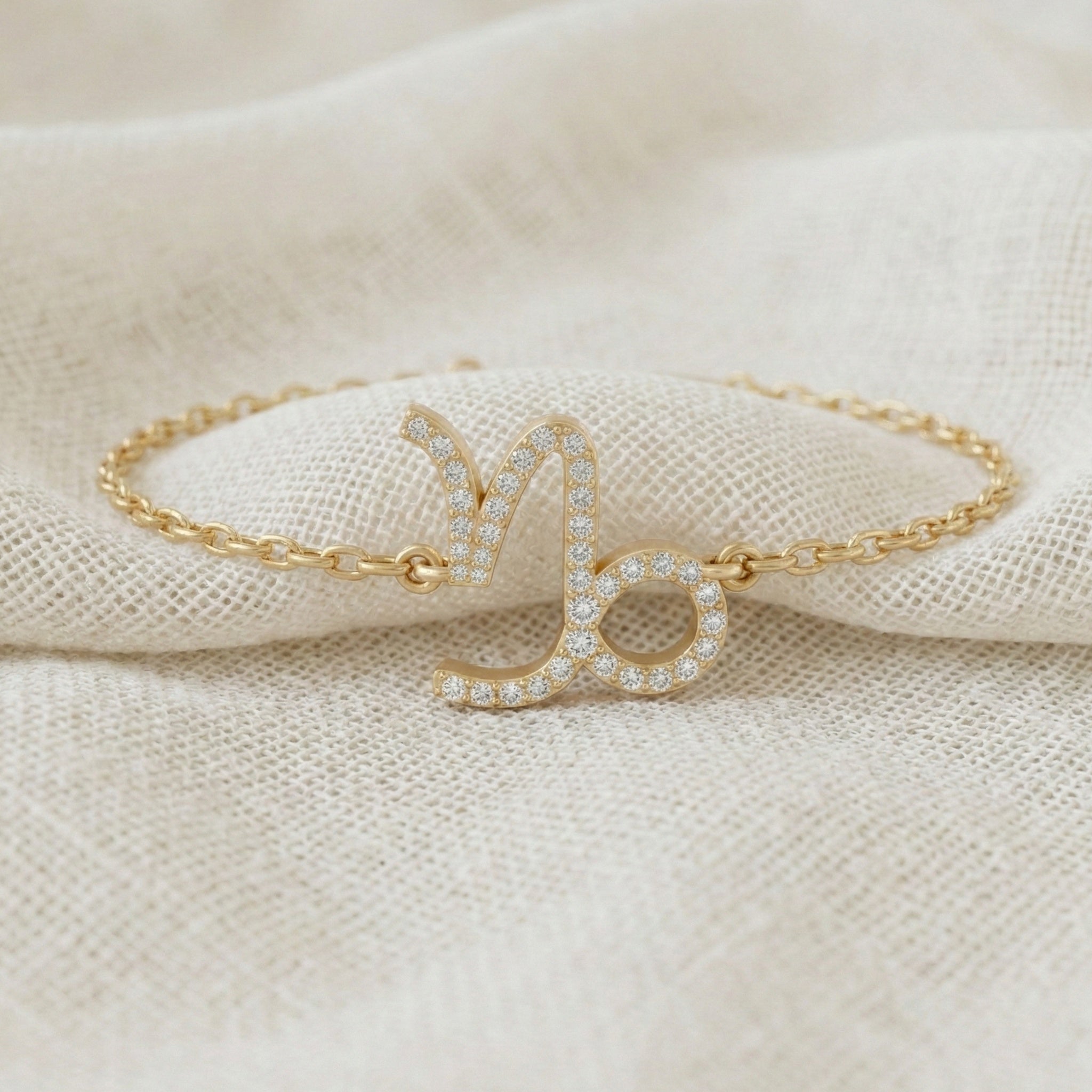 Capricorn Zodiac Sign Pavé Chain Bracelet in 14k Solid Gold, 0.37 TCW Round Cut Lab Grown Diamonds, Birthstone Jewelry, Birthday Gift for Wife