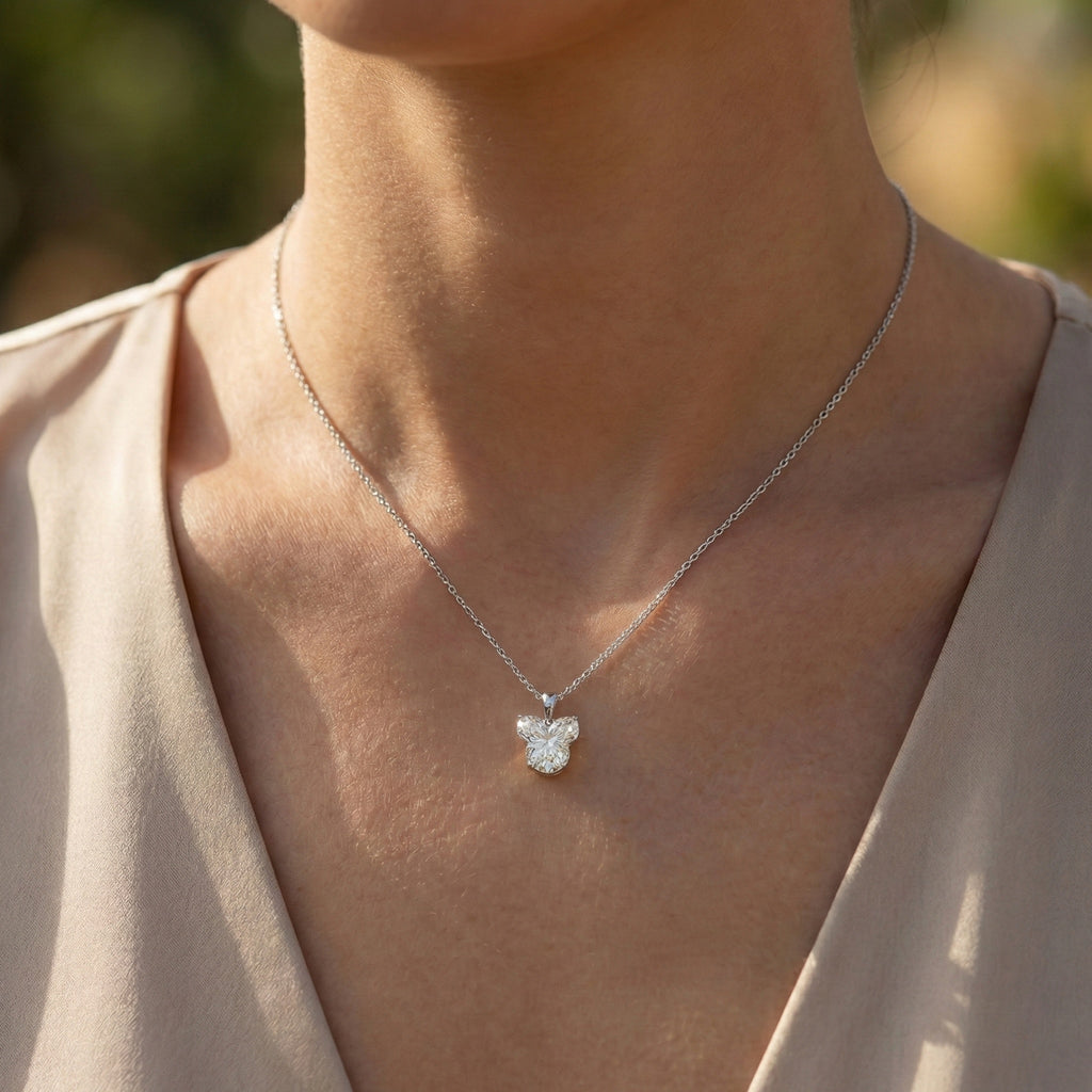 Custom Cut Mickey Mouse Lab Created Diamond Pendant, 1 Carat Solitaire in 14K Gold or 925 Silver, Magical Theme Jewelry Gift for Her