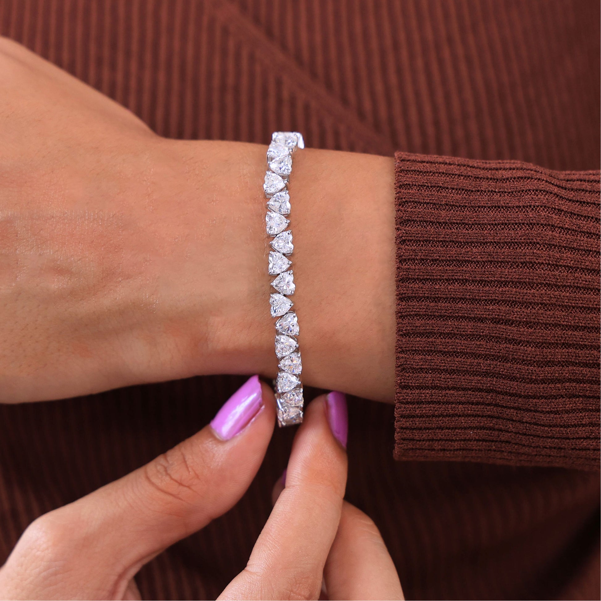 Classic Heart Shape Tennis Bracelet - 9k/14k Solid Gold, Heart Shaped Bracelet For Wife, Handmade Luxury Gift