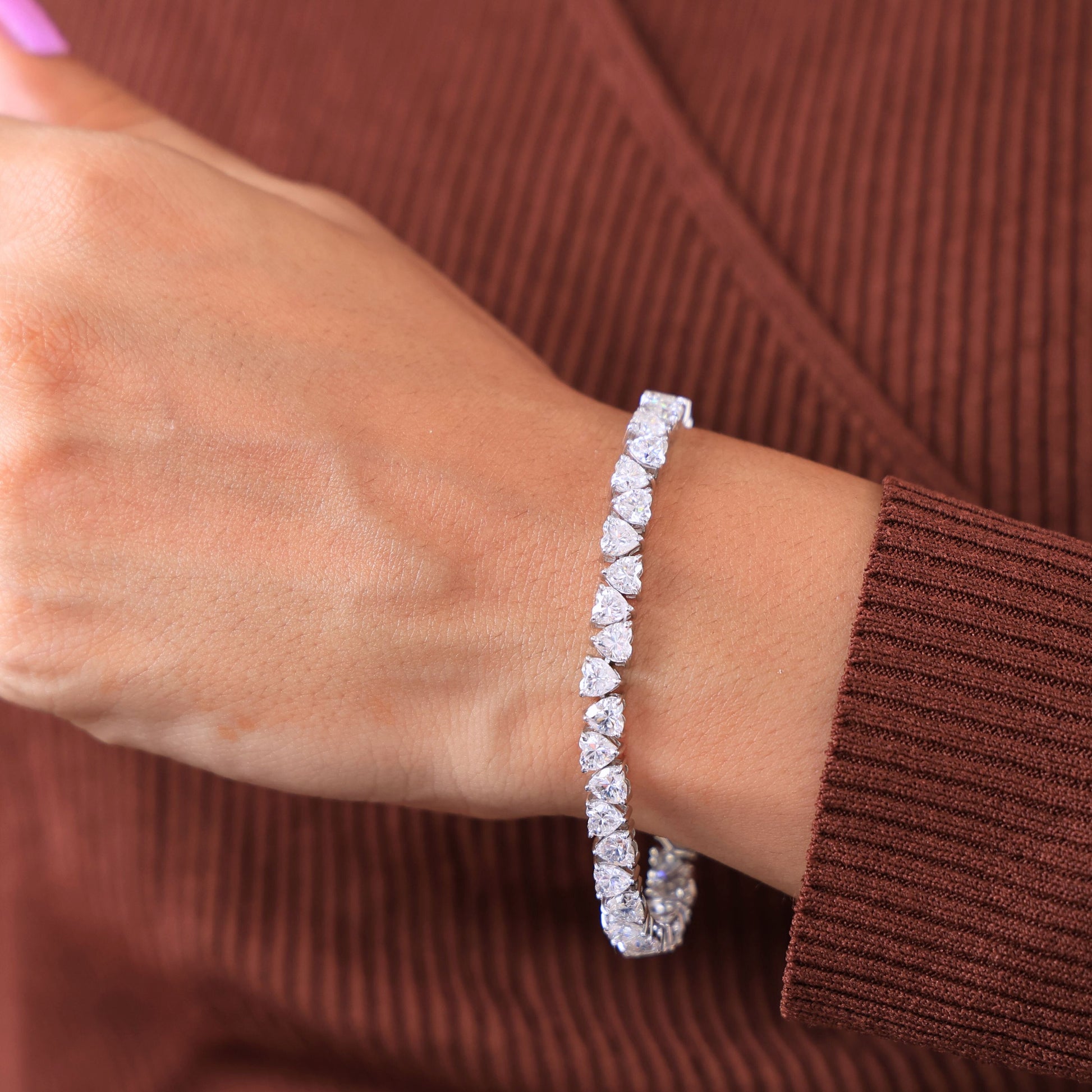 Classic Heart Shape Tennis Bracelet - 9k/14k Solid Gold, Heart Shaped Bracelet For Wife, Handmade Luxury Gift