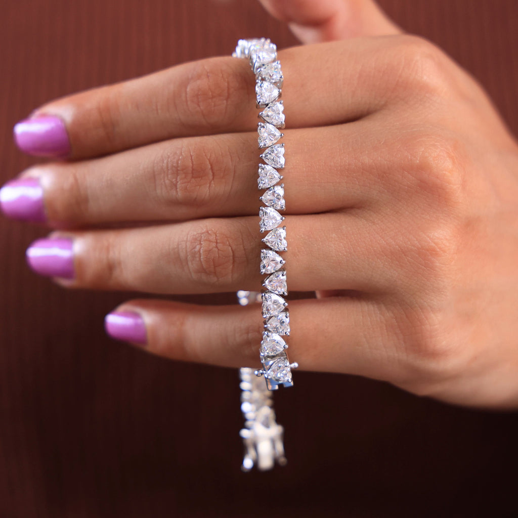 Classic Heart Shape Tennis Bracelet - 9k/14k Solid Gold, Heart Shaped Bracelet For Wife, Handmade Luxury Gift