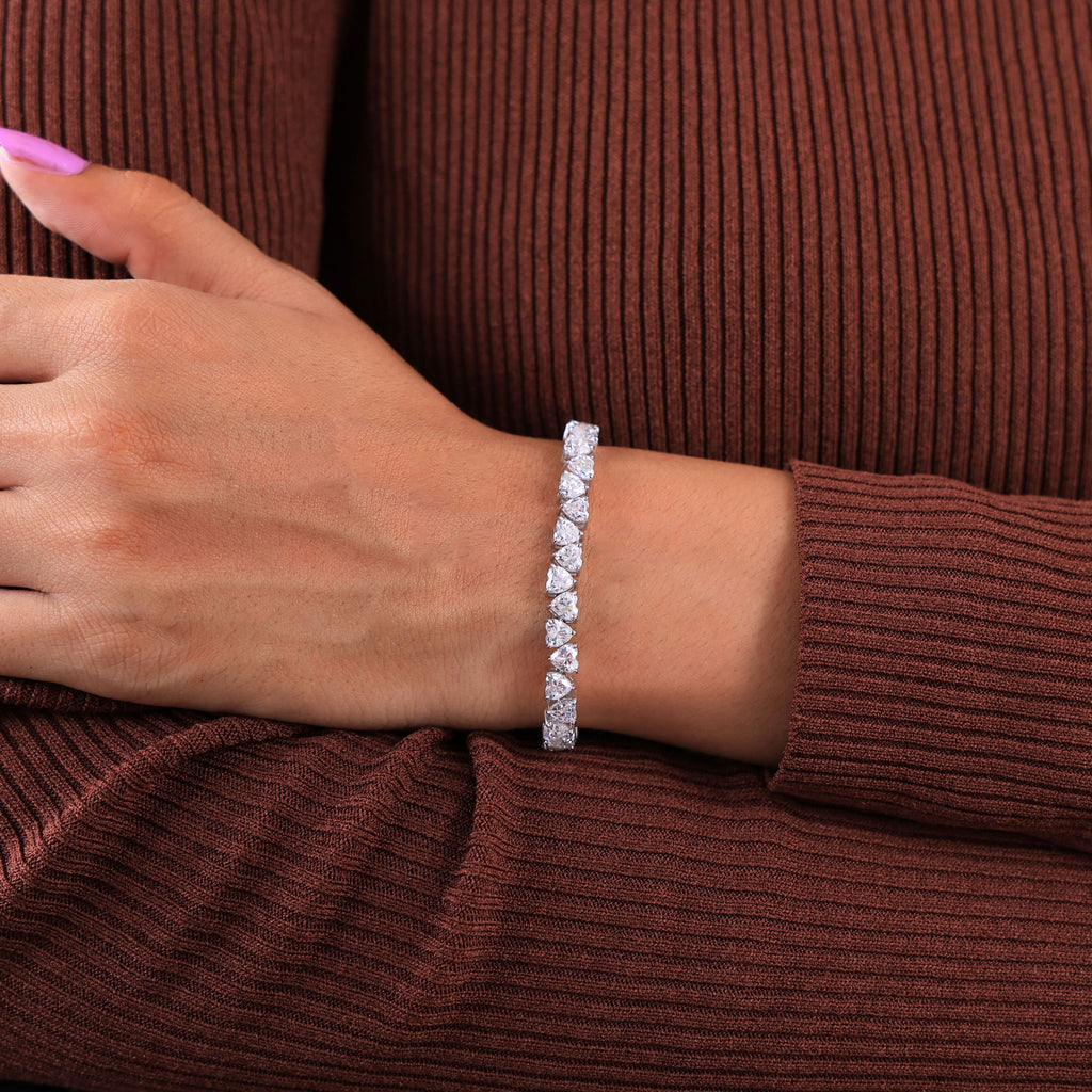 Classic Heart Shape Tennis Bracelet - 9k/14k Solid Gold, Heart Shaped Bracelet For Wife, Handmade Luxury Gift