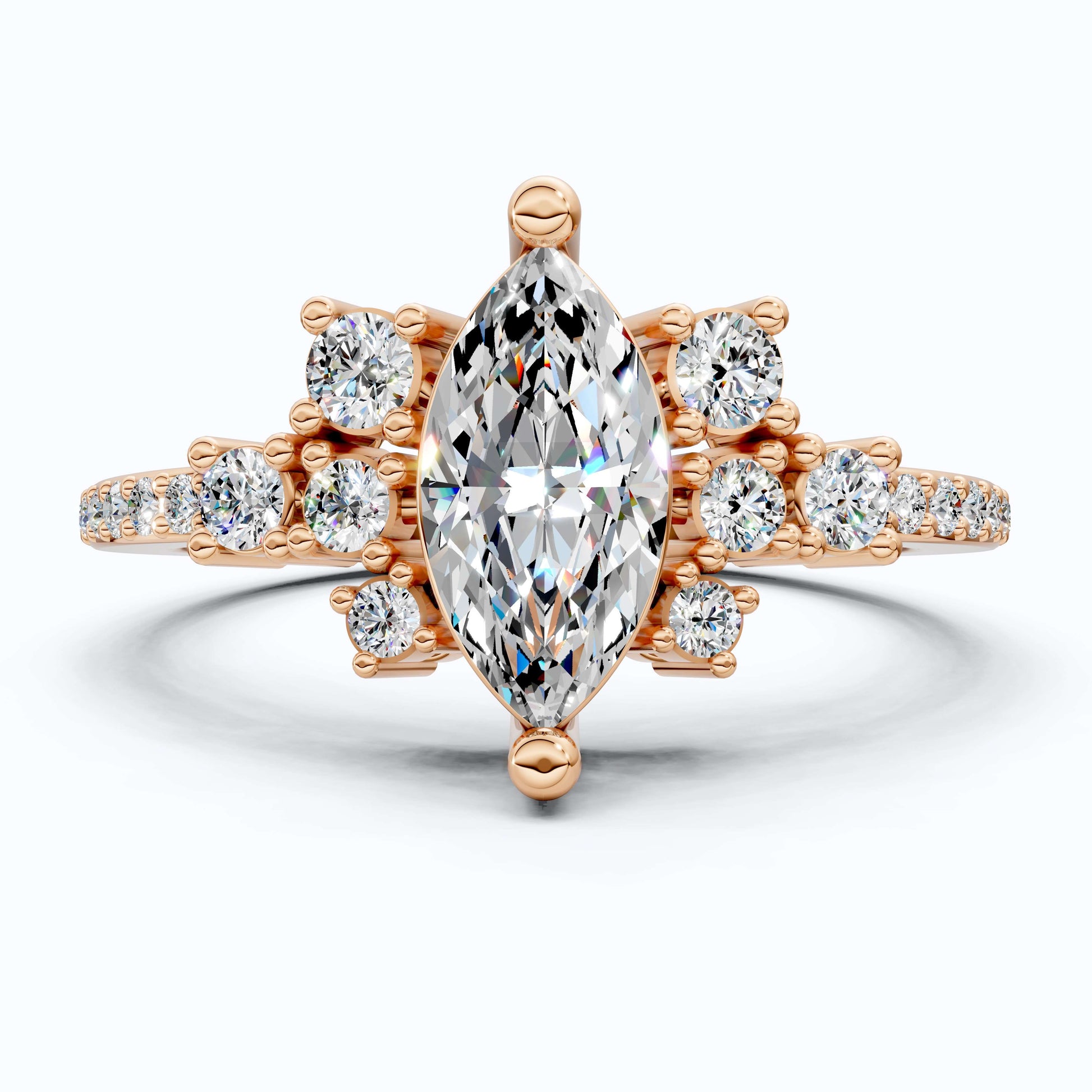 Marquise Cluster Halo Pave Engagement Ring in 14K Yellow Gold, 0.74 TCW Marquise/Round Cut Lab Created Diamonds, Handmade Jewelry, Anniversary Gift