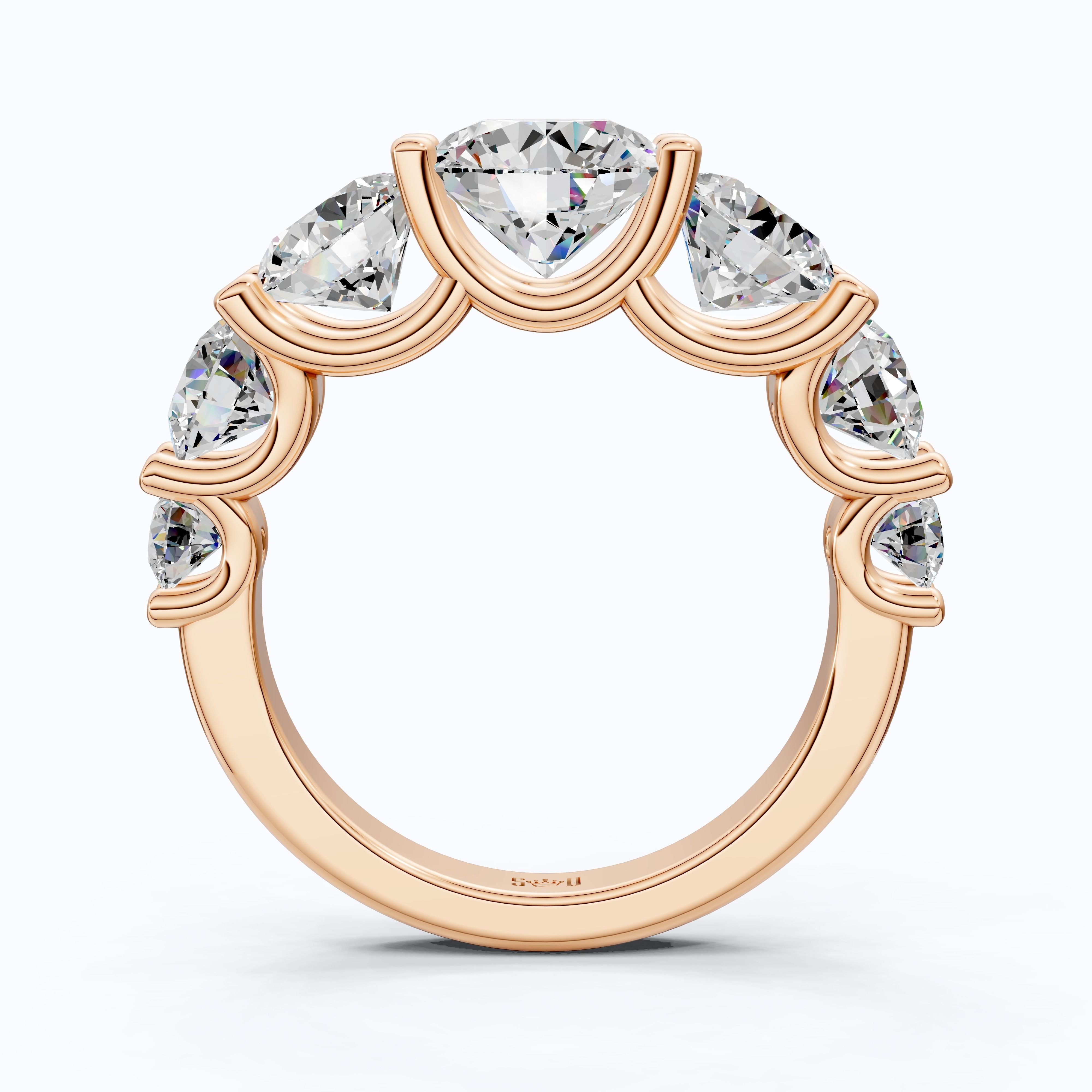 Seven Stone Graduated Prong Set Eternity Wedding Band in 14k Solid Gold, 4.61 TCW Round Cut Lab Grown Diamonds, Anniversary Gift for Wife, Everyday Wedding Band