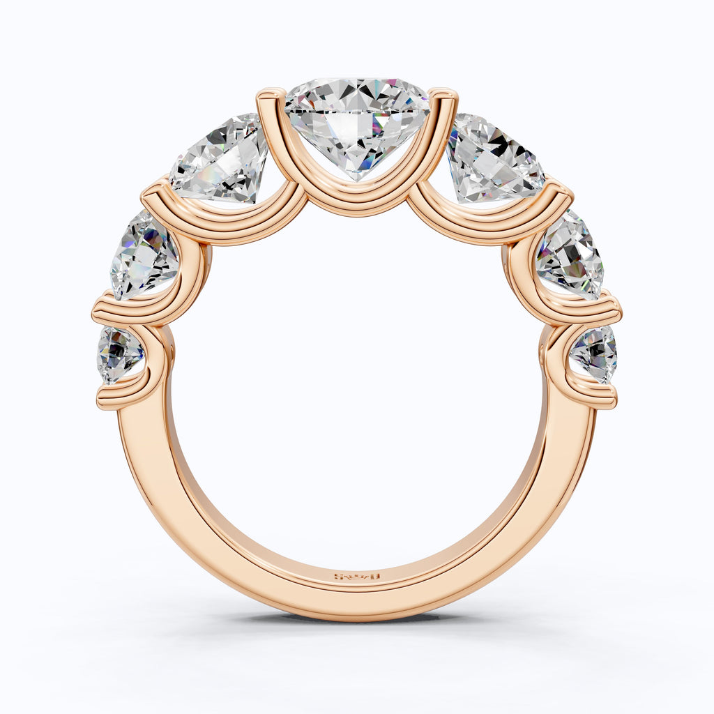 Seven Stone Graduated Prong Set Eternity Wedding Band in 14k Solid Gold, 4.61 TCW Round Cut Lab Grown Diamonds, Anniversary Gift for Wife, Everyday Wedding Band