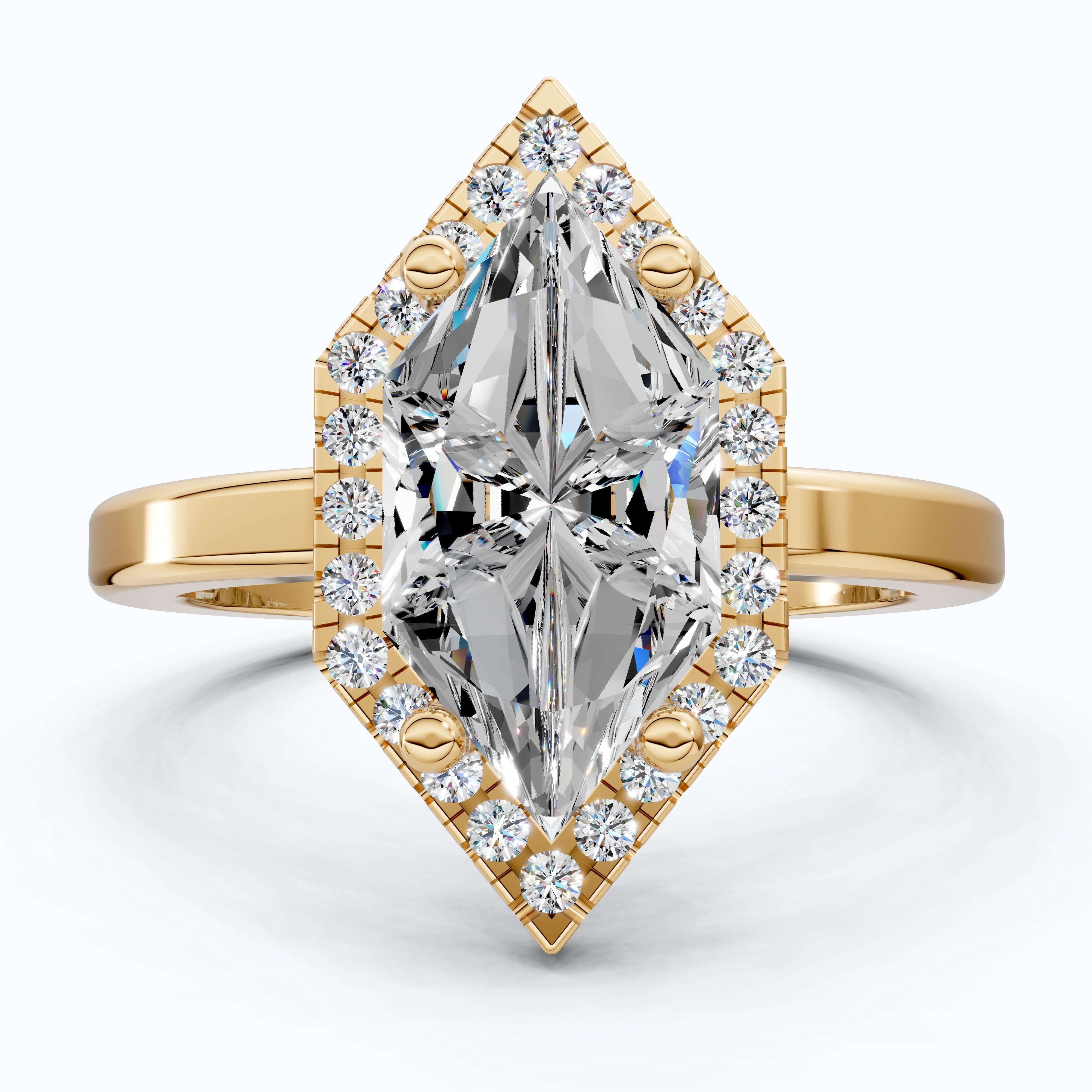Art Deco Inspired Dutch Cut Halo Engagement Ring in 14K Solid Gold, 2.00 CT Dutch Marquise Cut Lab Created Diamond, Anniversary Gift for Her