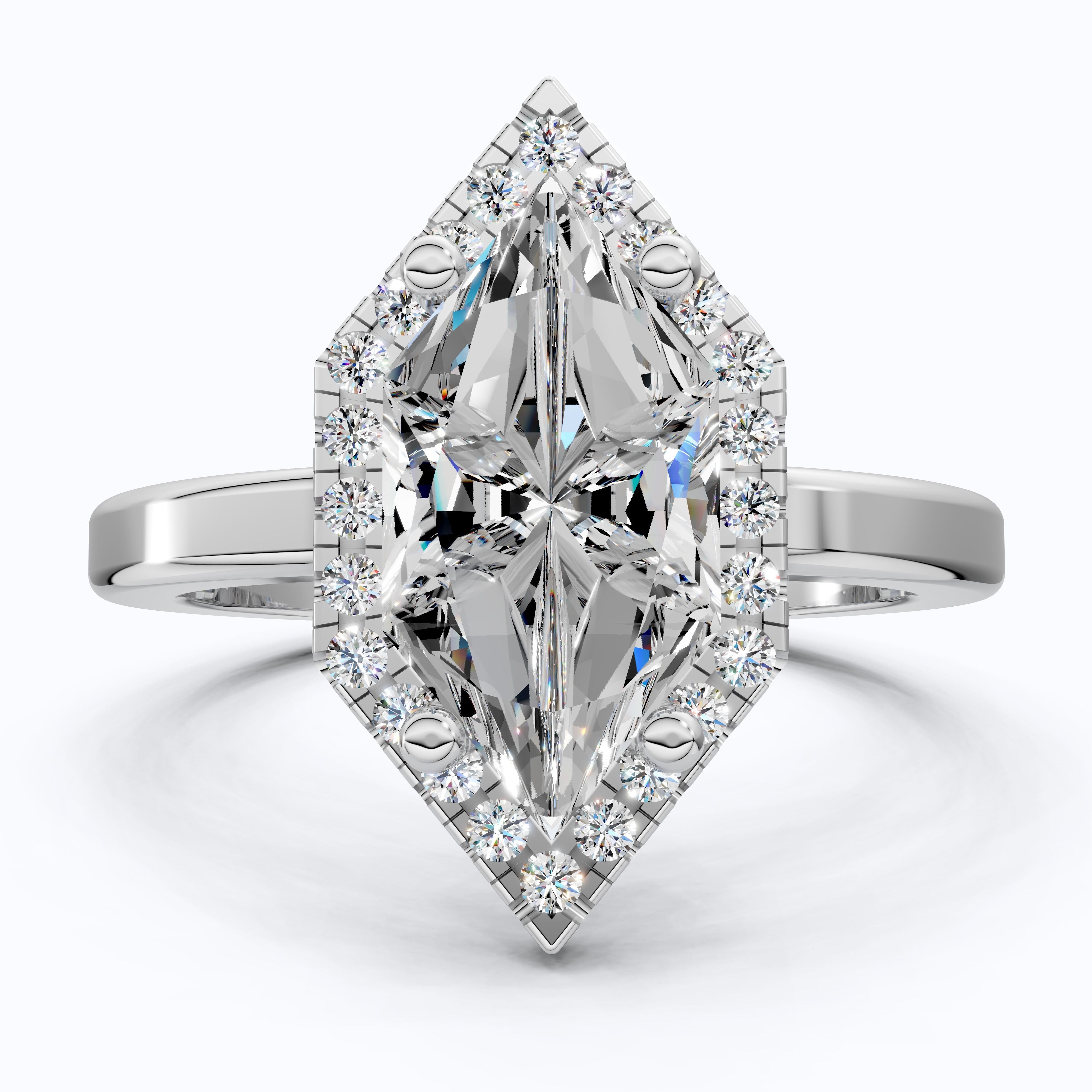 Art Deco Inspired Dutch Cut Halo Engagement Ring in 14K Solid Gold, 2.00 CT Dutch Marquise Cut Lab Created Diamond, Anniversary Gift for Her