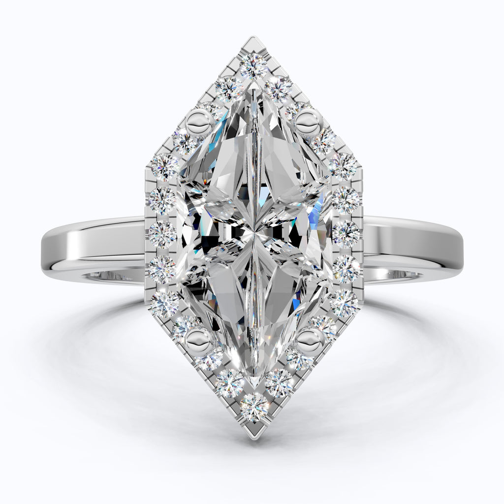 Art Deco Inspired Dutch Cut Halo Engagement Ring in 14K Solid Gold, 2.00 CT Dutch Marquise Cut Lab Created Diamond, Anniversary Gift for Her